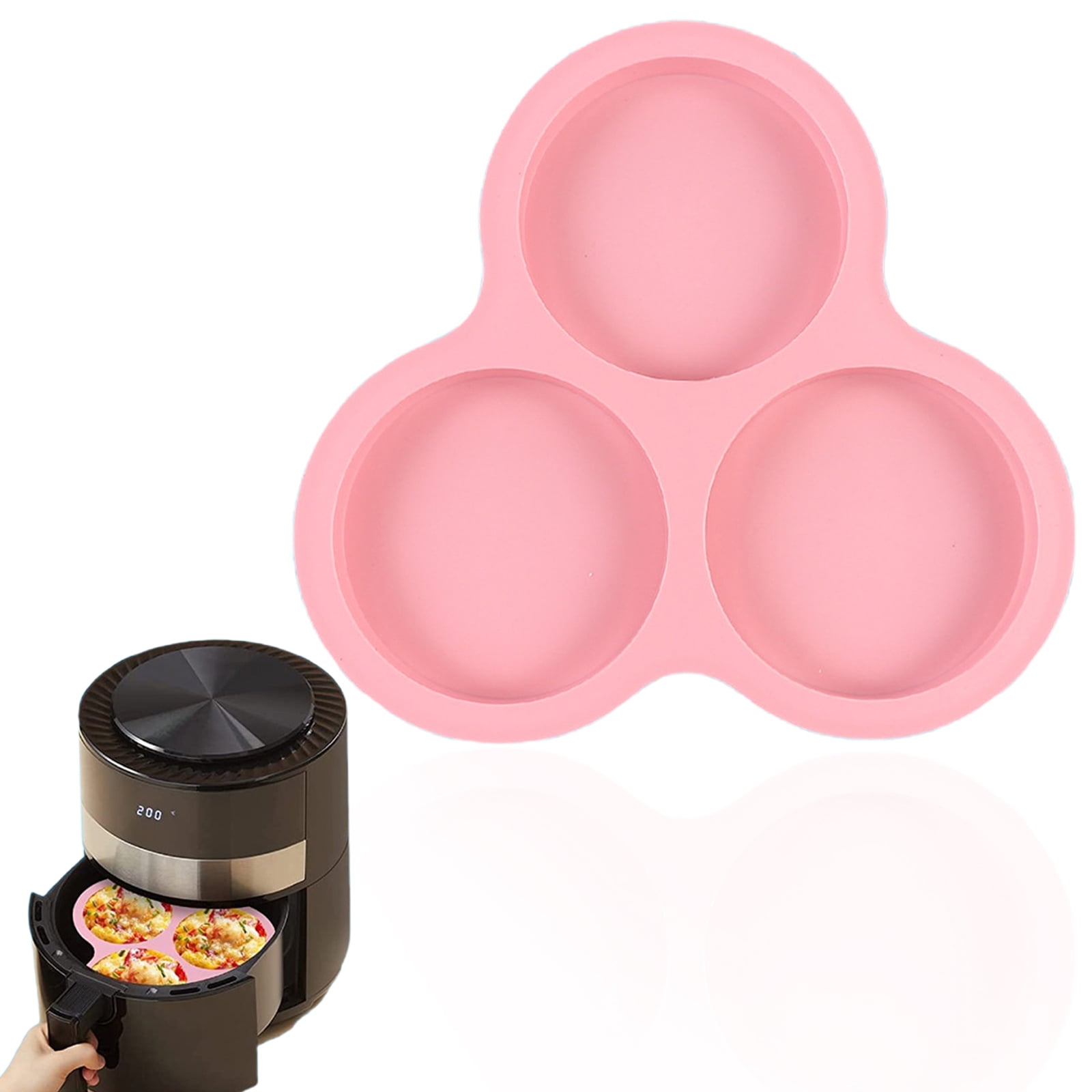 1 Pcs Silicone Egg Cups for Air Fryer,3-Cavity Cupcake Baking Tray,Round Silicone Baking Tools,Round Silicone Ramekins,for Sandwiches,Non-Stick Tray for Baking Accessories,(Dark Gray,9.06x8.46 in) Pink - Image 2