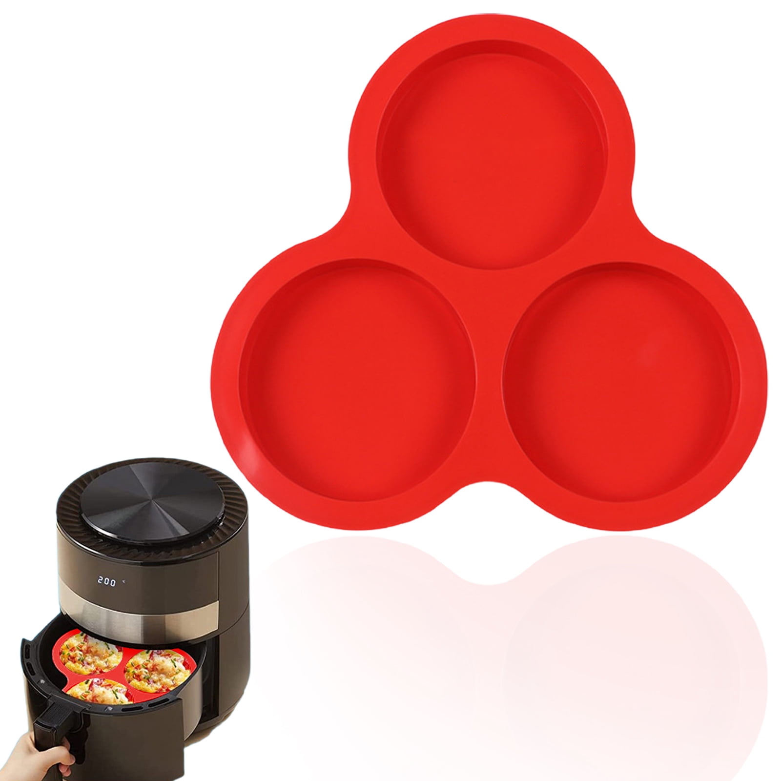 1 Pcs Silicone Egg Cups for Air Fryer,3-Cavity Cupcake Baking Tray,Round Silicone Baking Tools,Round Silicone Ramekins,for Sandwiches,Non-Stick Tray for Baking Accessories,(Dark Gray,9.06x8.46 in) Red - Image 2