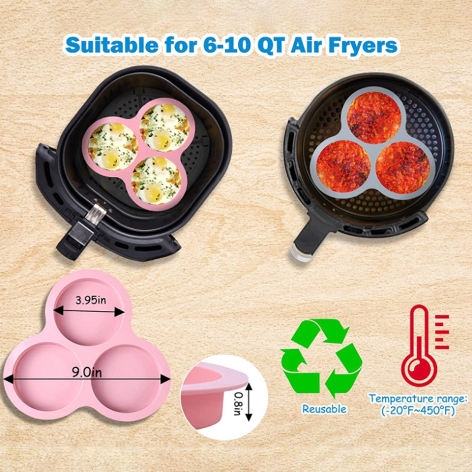 1 Pcs Silicone Egg Cups for Air Fryer,3-Cavity Cupcake Baking Tray,Round Silicone Baking Tools,Round Silicone Ramekins,for Sandwiches,Non-Stick Tray for Baking Accessories,(Dark Gray,9.06x8.46 in) Red - Image 4