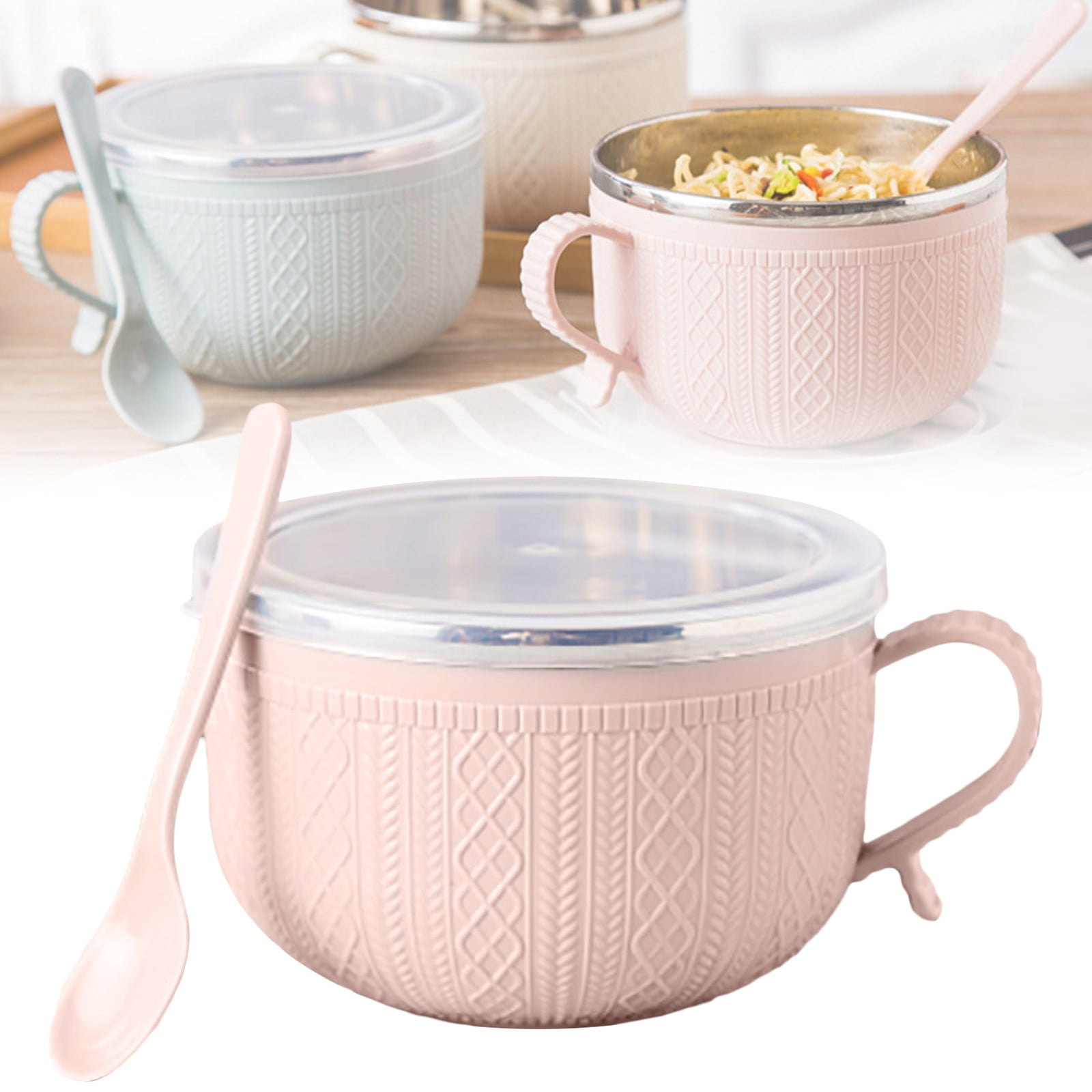 5.5'x3.74' Soup Mugs with Handles,Food Grade Heat-Resistant Bowl,Plastic Bowls Mugs with Handles for Coffee Cereal Snacks,Microwave and Dishwasher Safe Soup Cups for Cereal,Coffee,Travel(Pink) Pink - Image 2