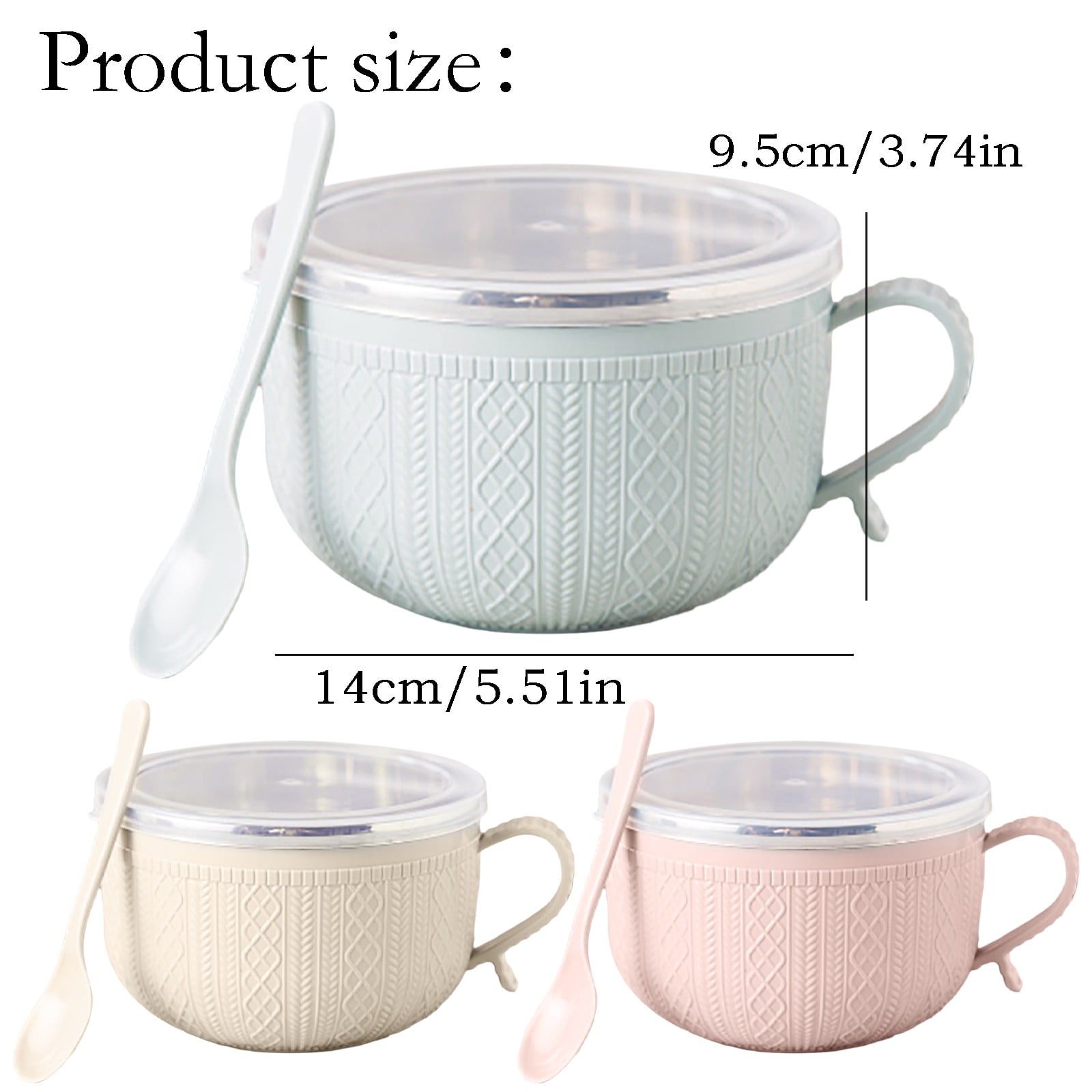 5.5'x3.74' Soup Mugs with Handles,Food Grade Heat-Resistant Bowl,Plastic Bowls Mugs with Handles for Coffee Cereal Snacks,Microwave and Dishwasher Safe Soup Cups for Cereal,Coffee,Travel(Pink) Pink - Image 3