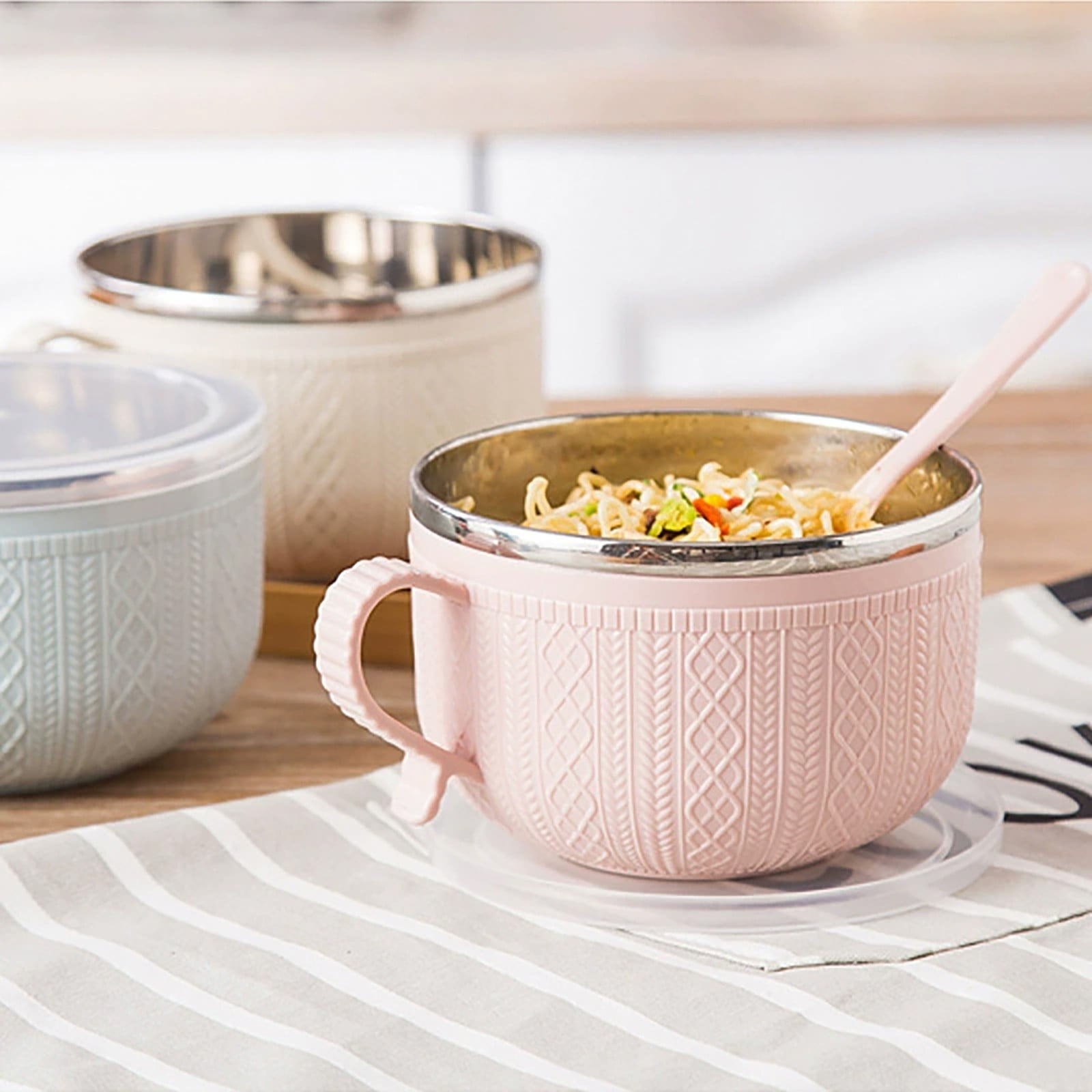 5.5'x3.74' Soup Mugs with Handles,Food Grade Heat-Resistant Bowl,Plastic Bowls Mugs with Handles for Coffee Cereal Snacks,Microwave and Dishwasher Safe Soup Cups for Cereal,Coffee,Travel(Pink) Pink - Image 5