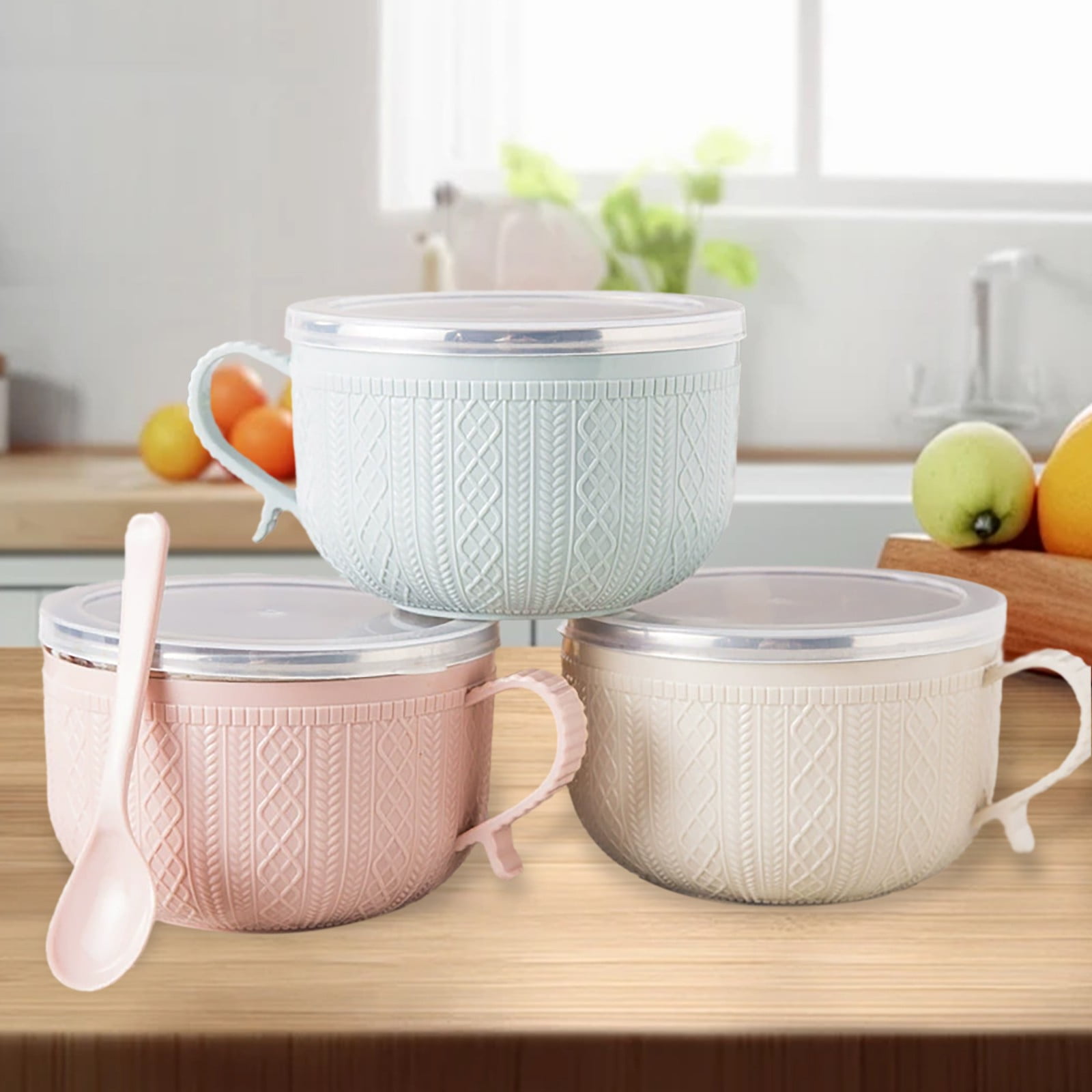 5.5'x3.74' Soup Mugs with Handles,Food Grade Heat-Resistant Bowl,Plastic Bowls Mugs with Handles for Coffee Cereal Snacks,Microwave and Dishwasher Safe Soup Cups for Cereal,Coffee,Travel(Pink) Pink - Image 8