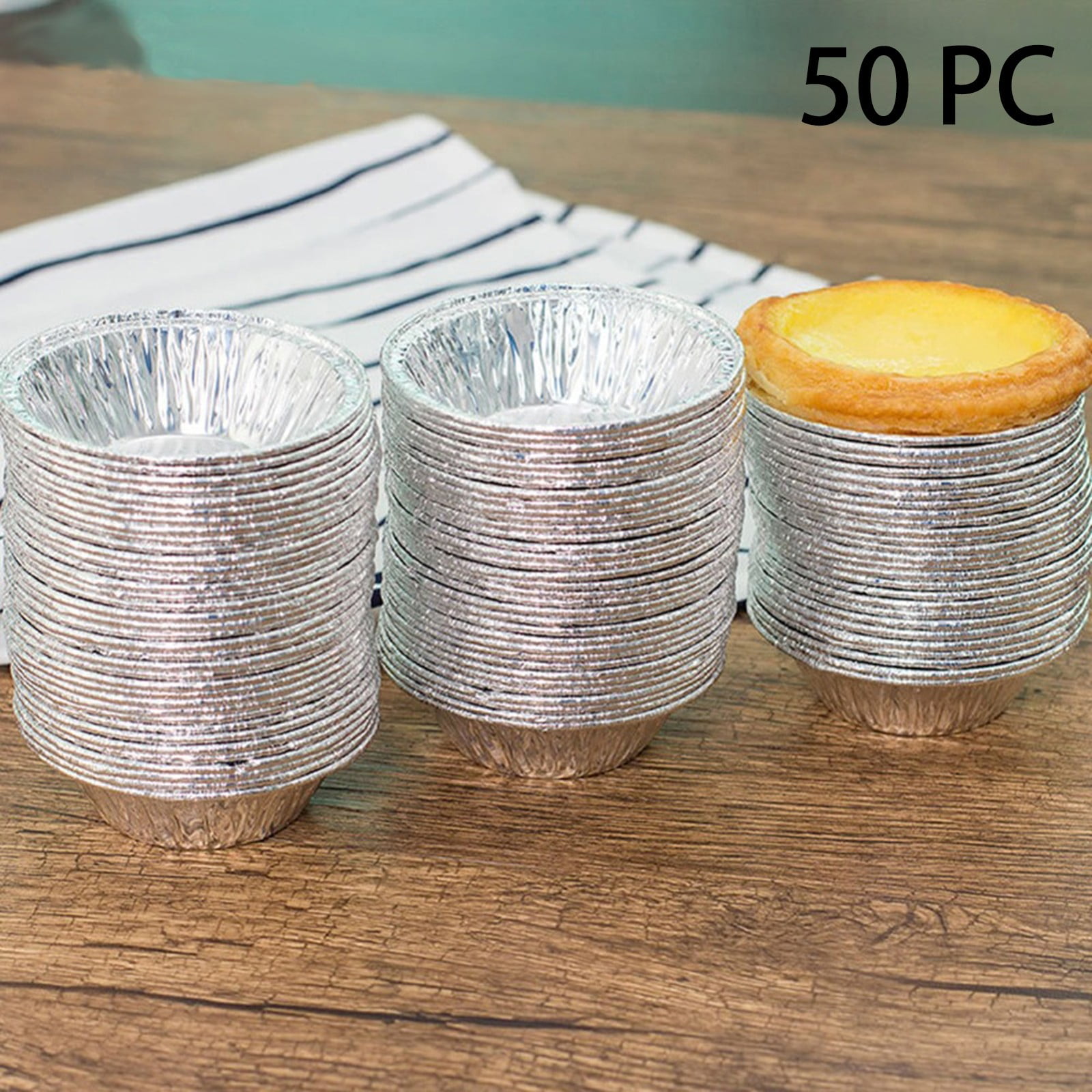 50 Pcs Mini Pie Pans,Small Pie Pans,Round Foil Pans,Disposable Foil Tart Pans,Foil Disposable Egg Tart Mould, Tart Pans For Making Cupcake, Quiche Pie, Caramel Pudding,(Silver,1.57x0.79 in) Silver - Image 2