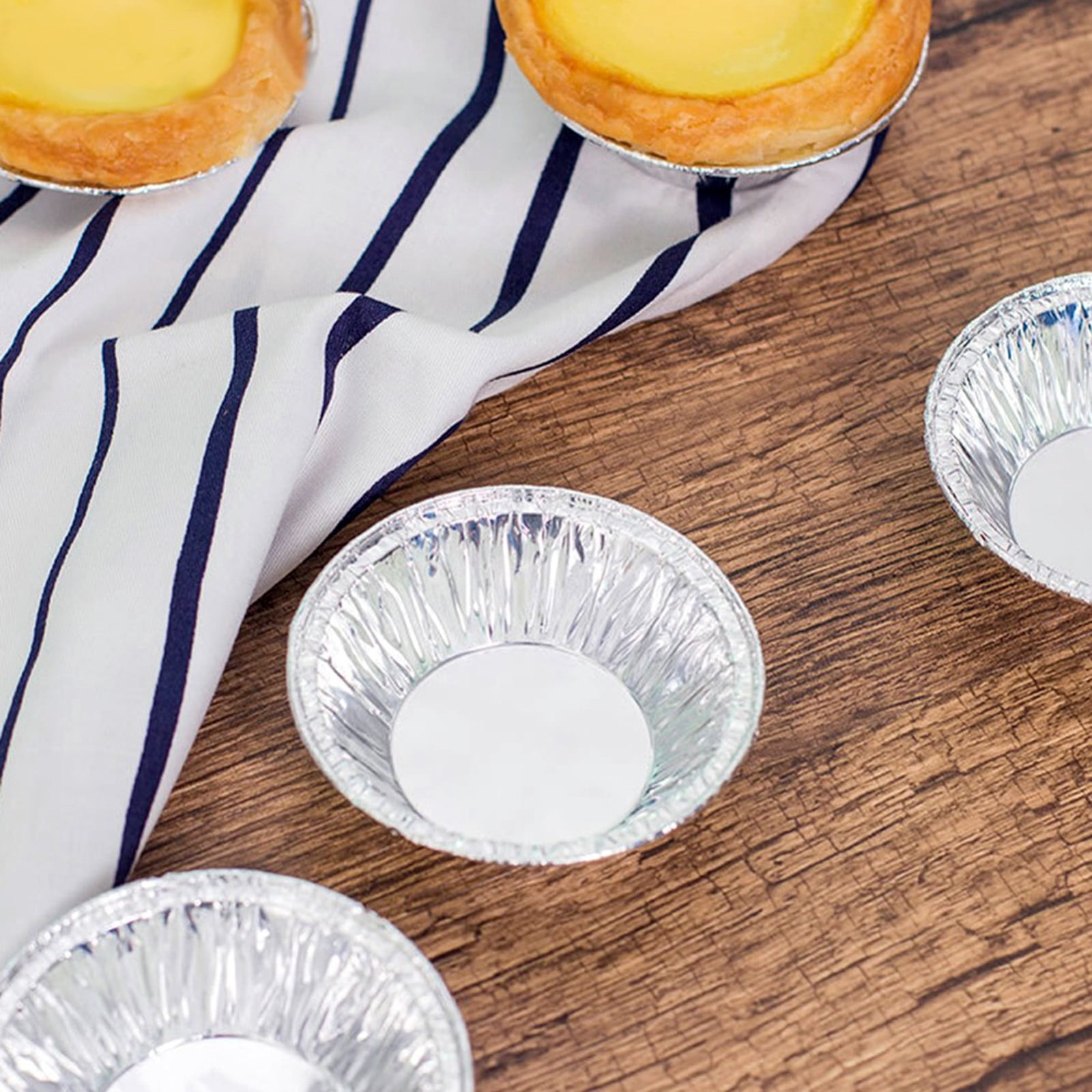 50 Pcs Mini Pie Pans,Small Pie Pans,Round Foil Pans,Disposable Foil Tart Pans,Foil Disposable Egg Tart Mould, Tart Pans For Making Cupcake, Quiche Pie, Caramel Pudding,(Silver,1.57x0.79 in) Silver - Image 5