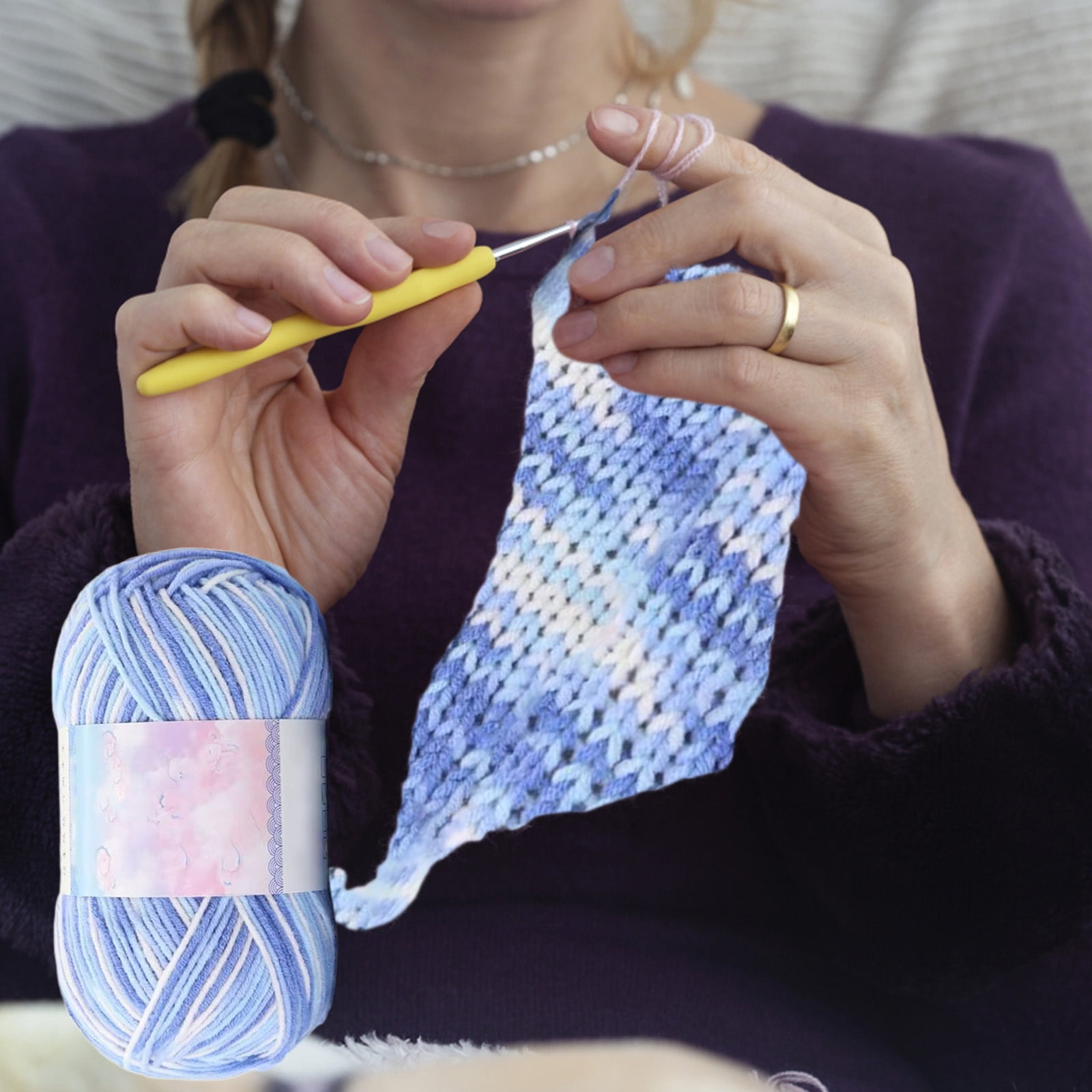 Milk Cotton Tie-Dye Yarn for Knitting and Crochet,130m Multicolor Gradient Wool,Soft and Durable for Blankets and Crafts,Versatile Use for DIY Projects and Creative Knitting Blue - Image 2