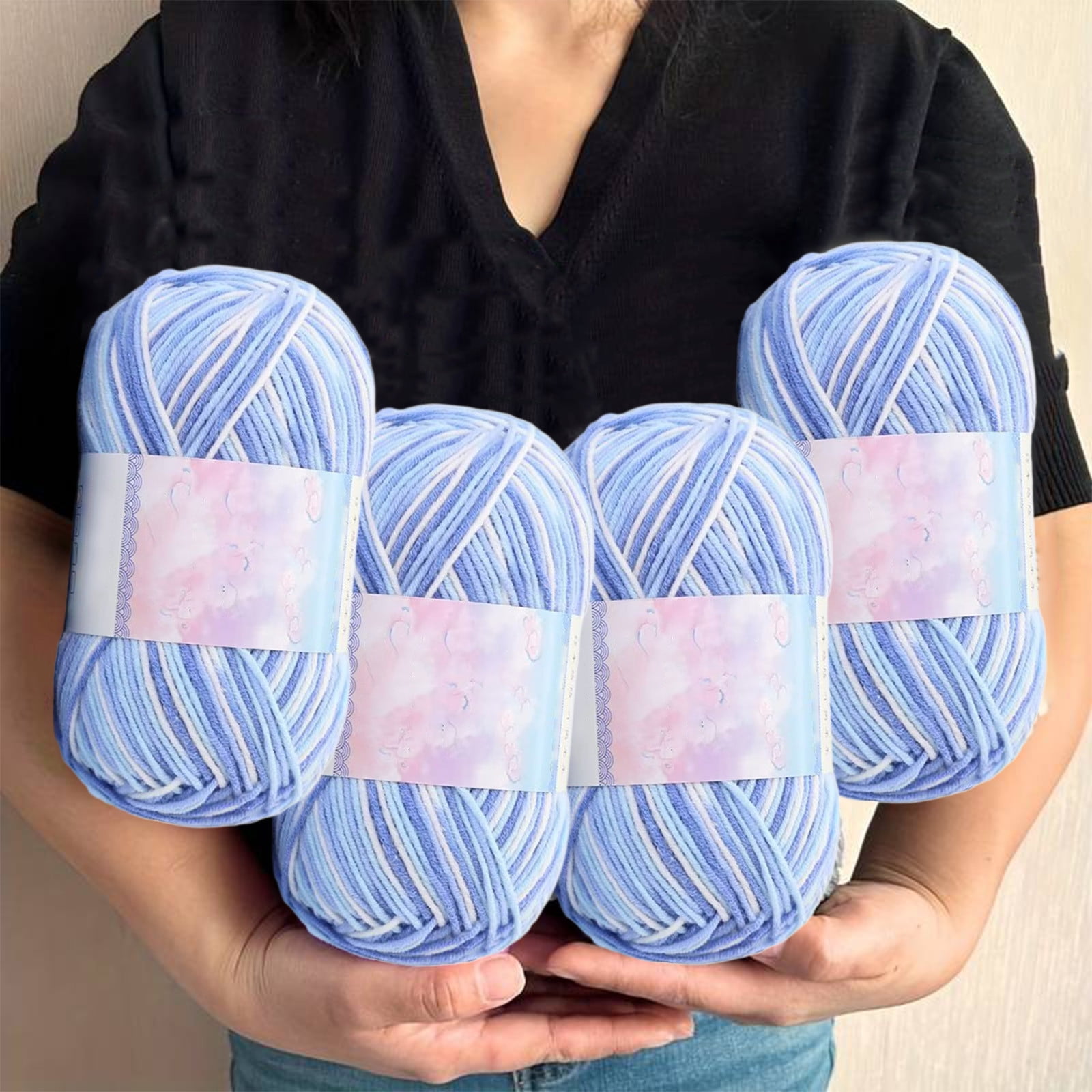 Milk Cotton Tie-Dye Yarn for Knitting and Crochet,130m Multicolor Gradient Wool,Soft and Durable for Blankets and Crafts,Versatile Use for DIY Projects and Creative Knitting Blue - Image 4