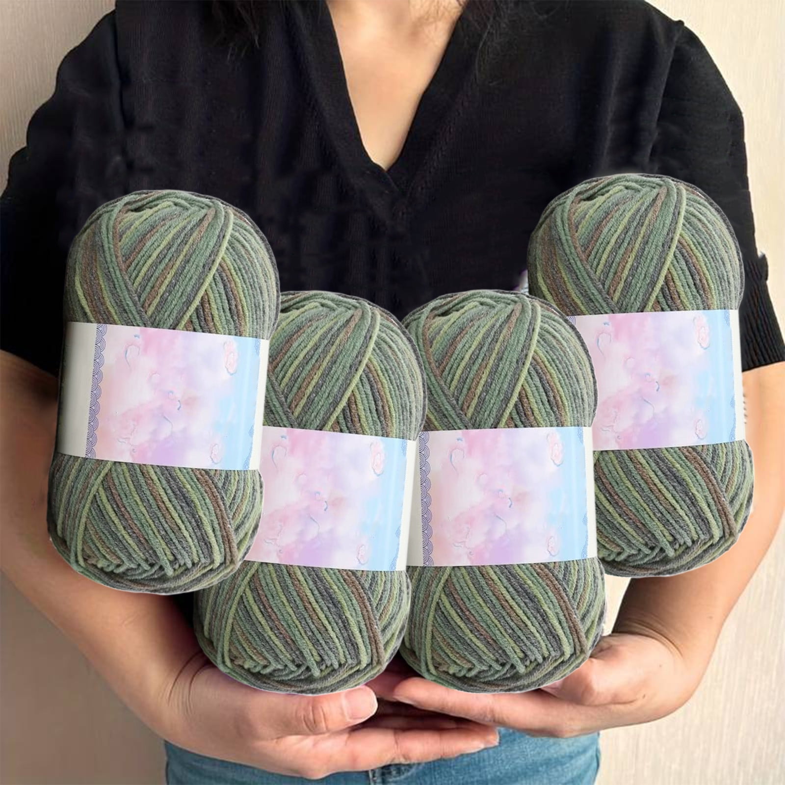 Milk Cotton Tie-Dye Yarn for Knitting and Crochet,130m Multicolor Gradient Wool,Soft and Durable for Blankets and Crafts,Versatile Use for DIY Projects and Creative Knitting Green - Image 4