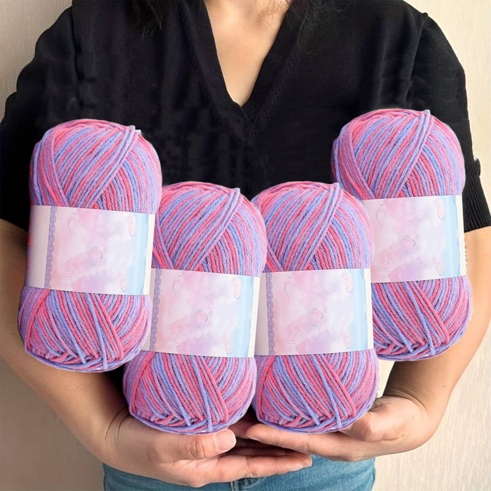 Milk Cotton Tie-Dye Yarn for Knitting and Crochet,130m Multicolor Gradient Wool,Soft and Durable for Blankets and Crafts,Versatile Use for DIY Projects and Creative Knitting Pink - Image 4