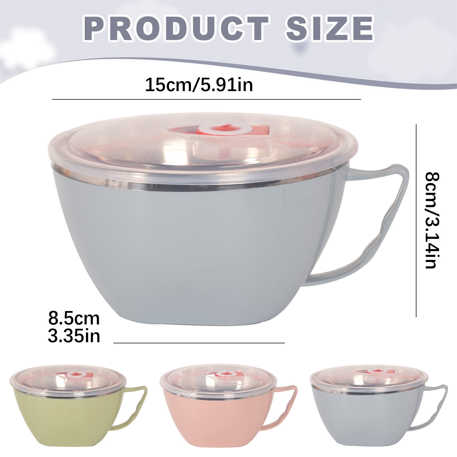 Plastic Soup Bowls with Handles, Microwave Safe Bowl with Lid, Microwavable Soup Mug with Lid, Large Soup Cups for Ramen Noodle Cereal, 1 Pcs, 5.91x3.14 5.91