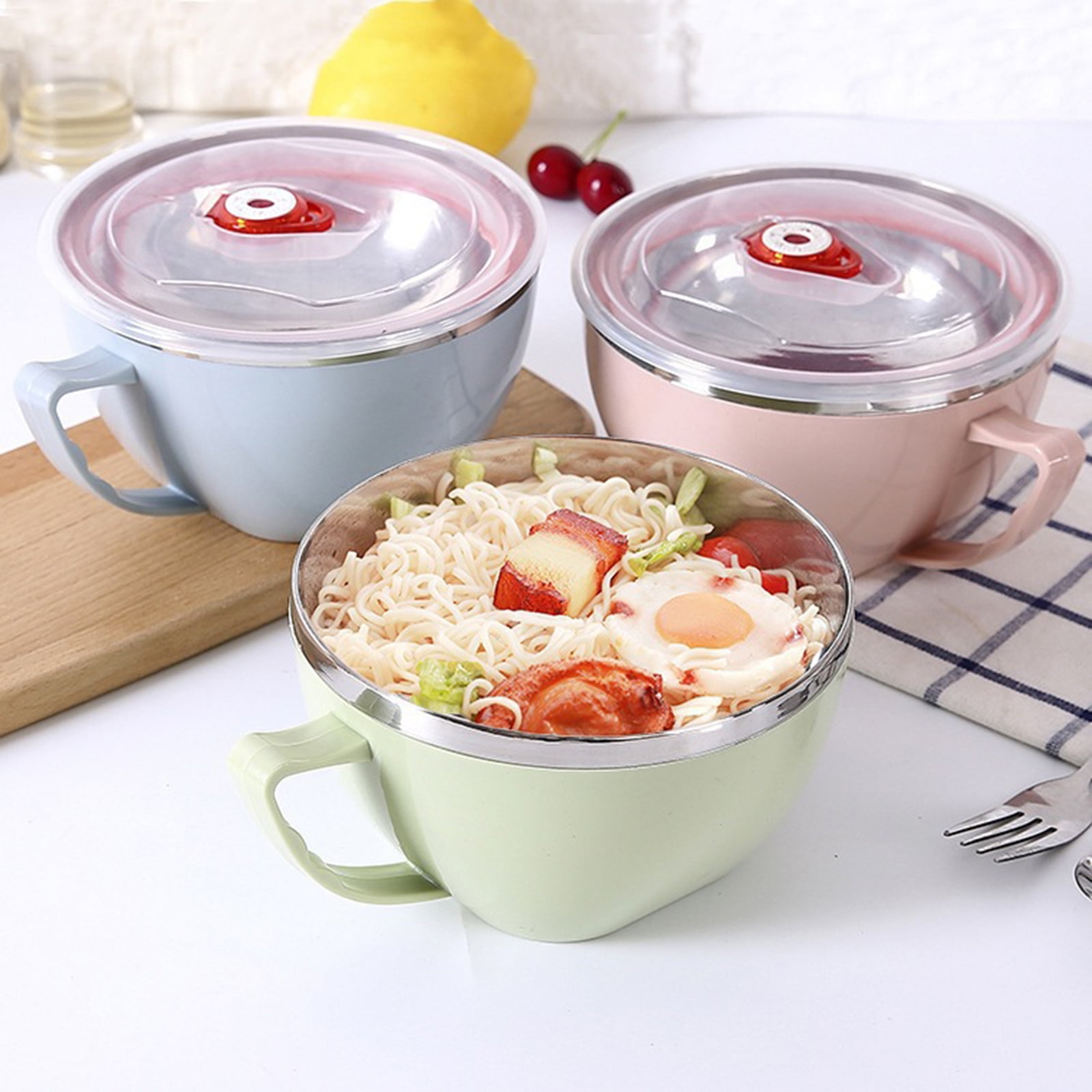 Plastic Soup Bowls with Handles, Microwave Safe Bowl with Lid, Microwavable Soup Mug with Lid, Large Soup Cups for Ramen Noodle Cereal, 1 Pcs, 5.91x3.14 5.91