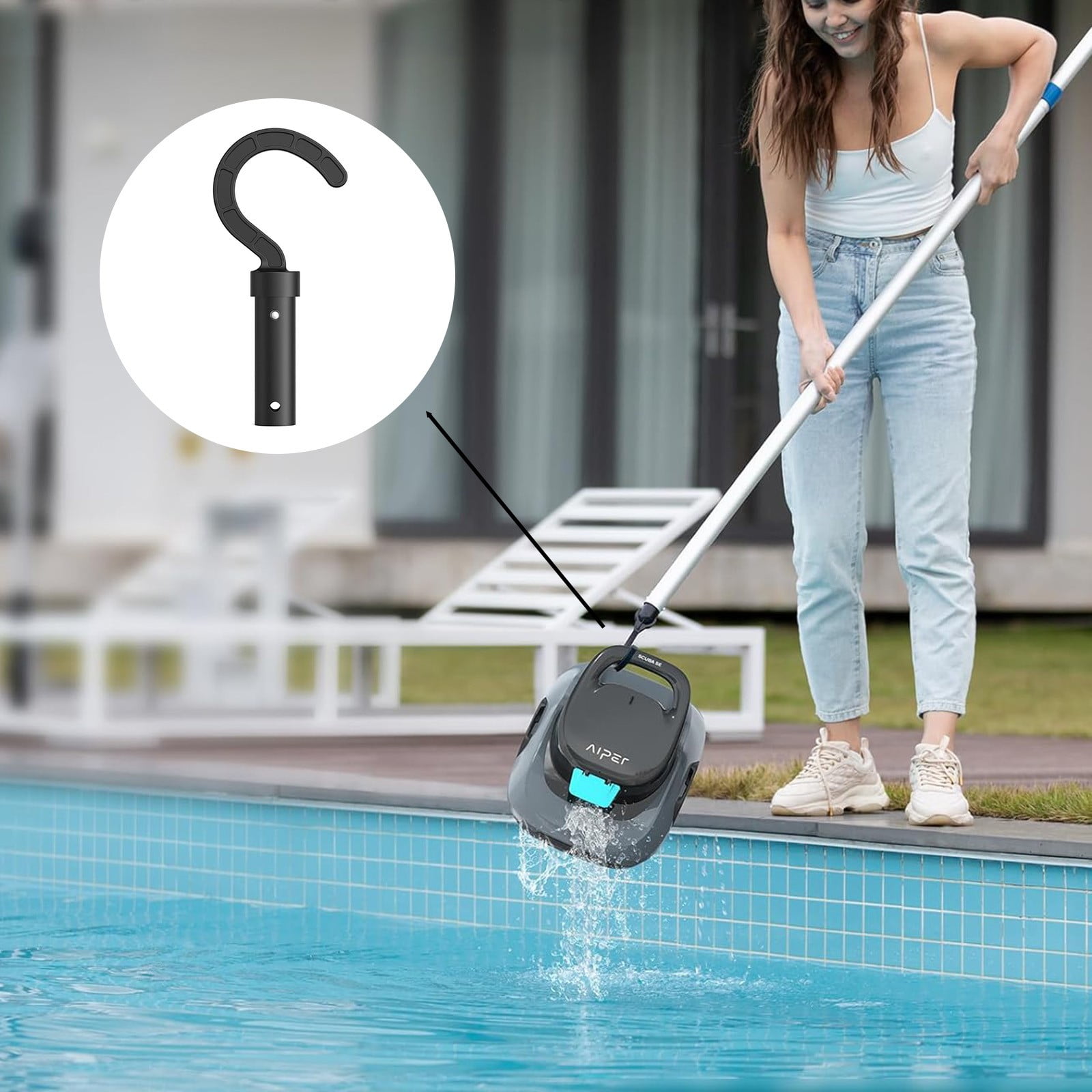 Plastic Hook for All Robotic Pool Cleaner,Customized for Pool Robot,Plastic Pool Hook for Poles - Easy Attach to Telescopic Poles,Pool Accessories for Pool Vacuum Robot,3.7'x8'(Black) Black1 - Image 2