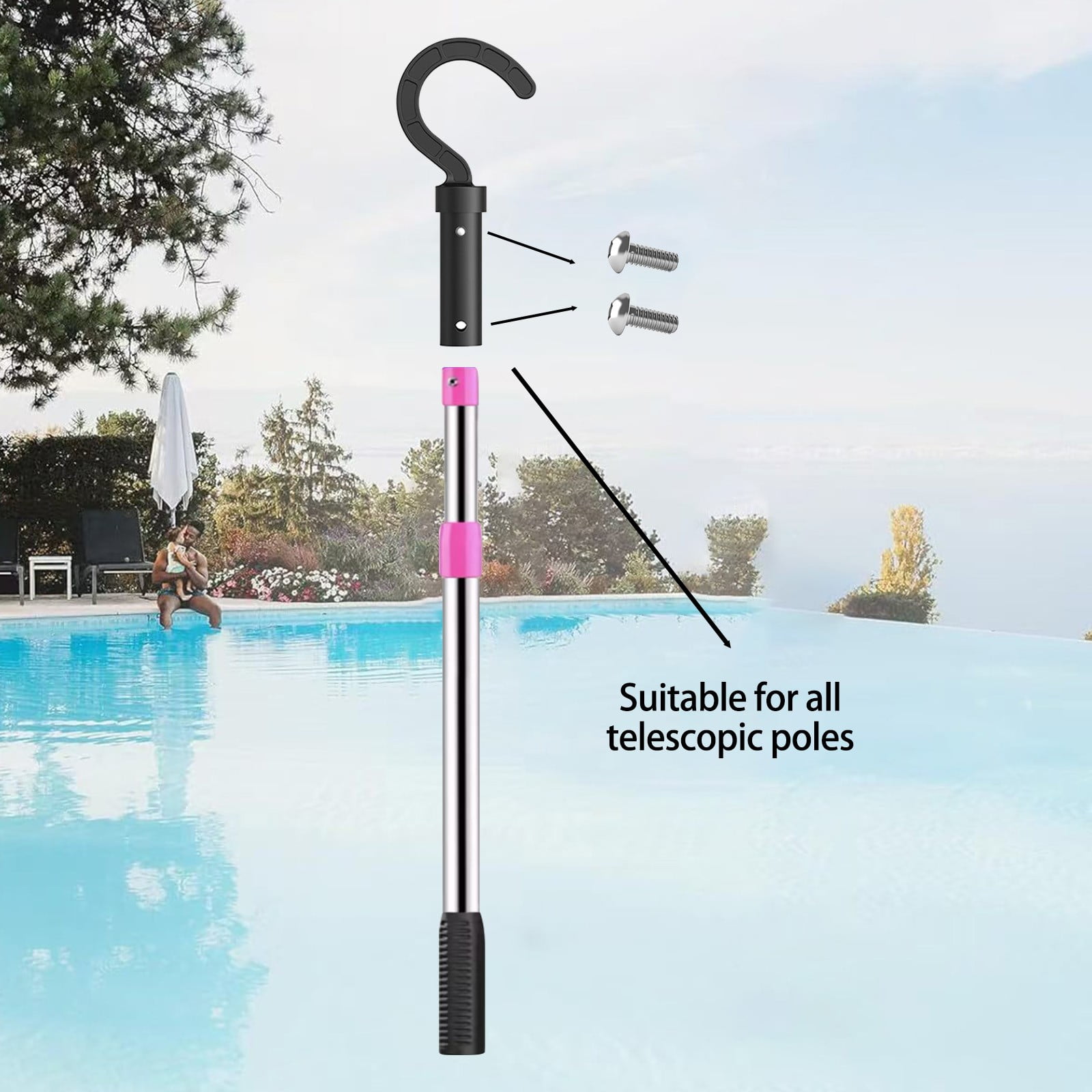 Plastic Hook for All Robotic Pool Cleaner,Customized for Pool Robot,Plastic Pool Hook for Poles - Easy Attach to Telescopic Poles,Pool Accessories for Pool Vacuum Robot,3.7'x8'(Black) Black1 - Image 7