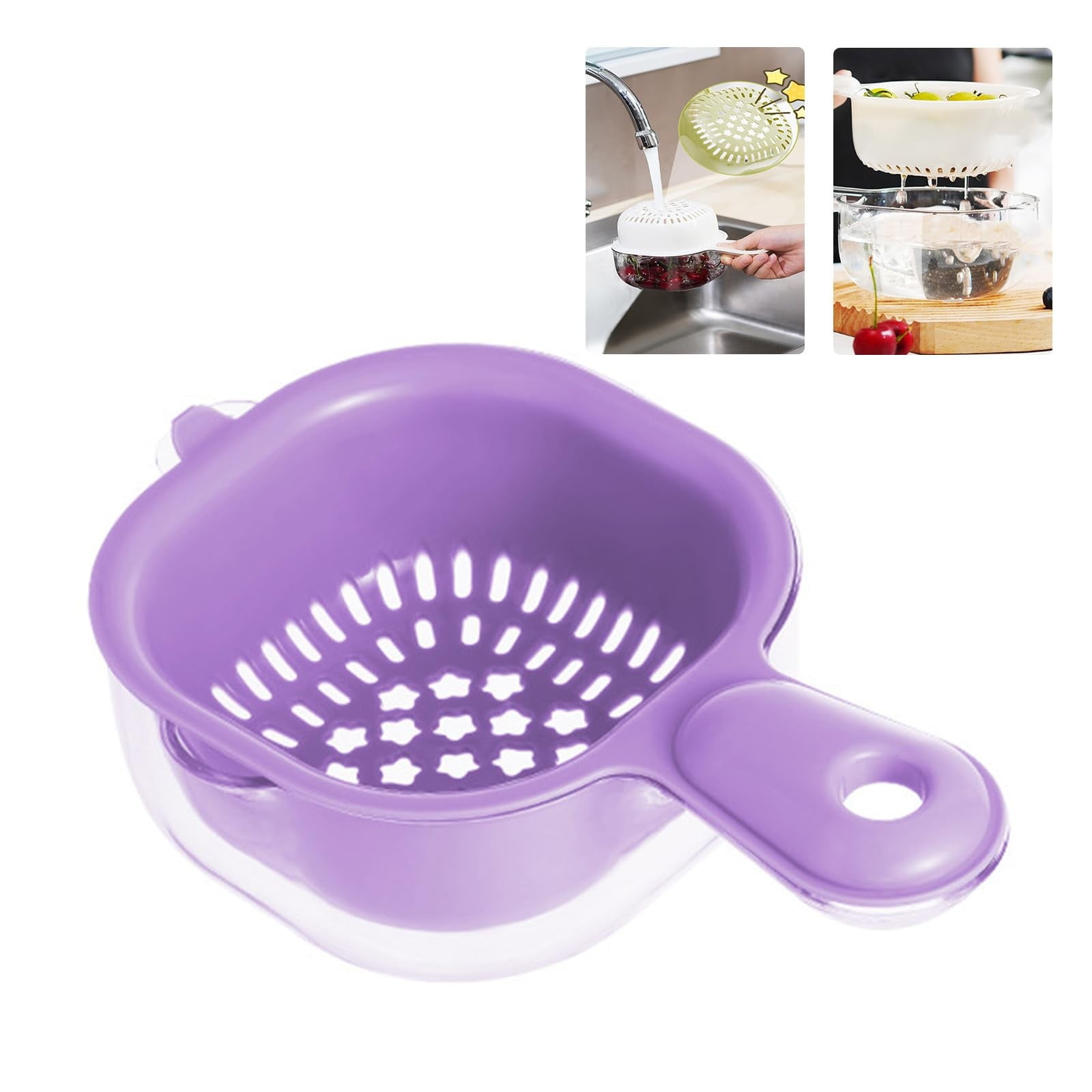 Small Fruit Colander, Fruit Rinser Strainer Container Dual-Layer Vegetable Cutting And Draining Basket, Watermelon Bowl With Strainer For Mini Berry And Tomato Grape Washer, 1 Pcs, 7.67x4.72 7.67
