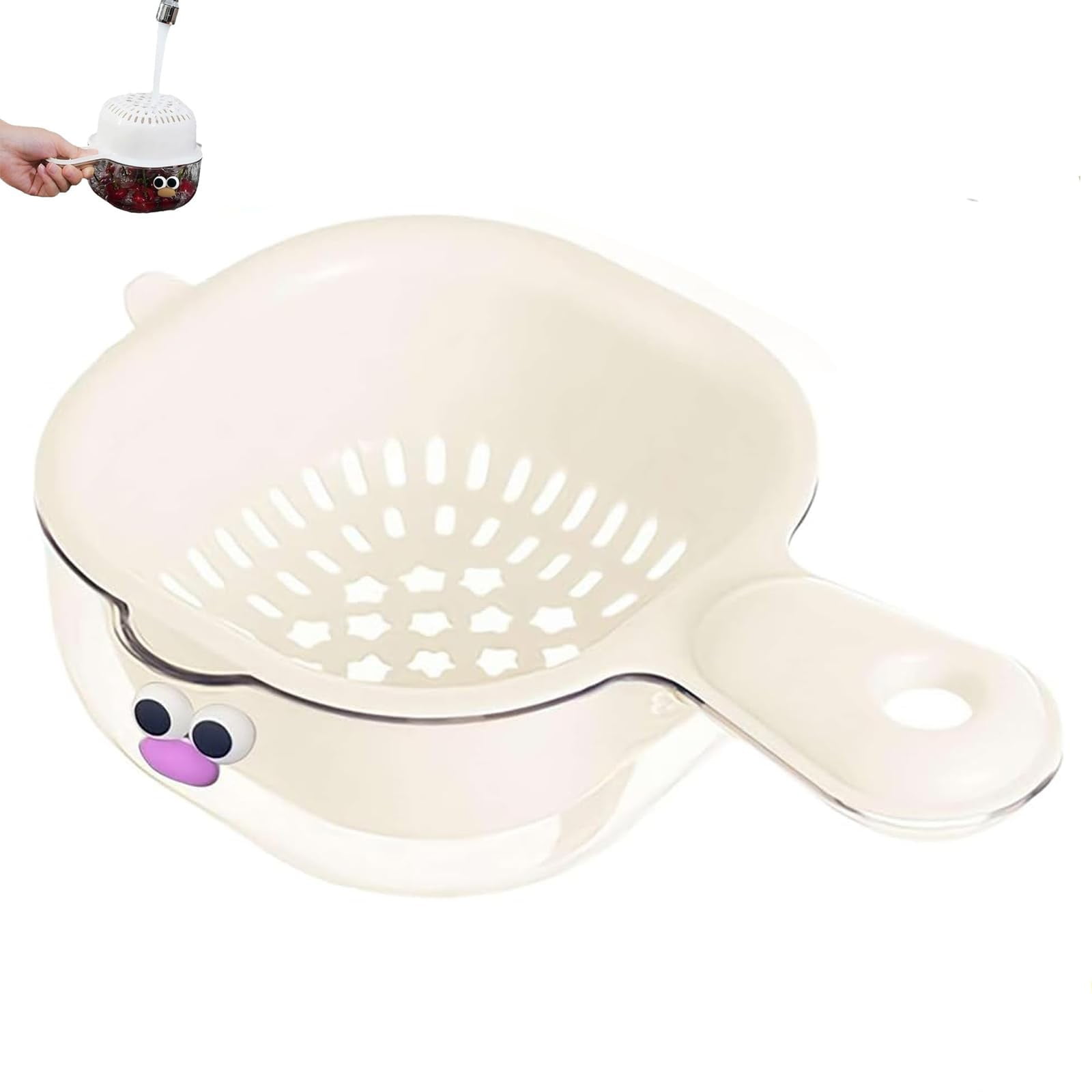 Small Fruit Colander, Fruit Rinser Strainer Container Dual-Layer Vegetable Cutting And Draining Basket, Watermelon Bowl With Strainer For Mini Berry And Tomato Grape Washer, 1 Pcs, 7.67x4.72 7.67