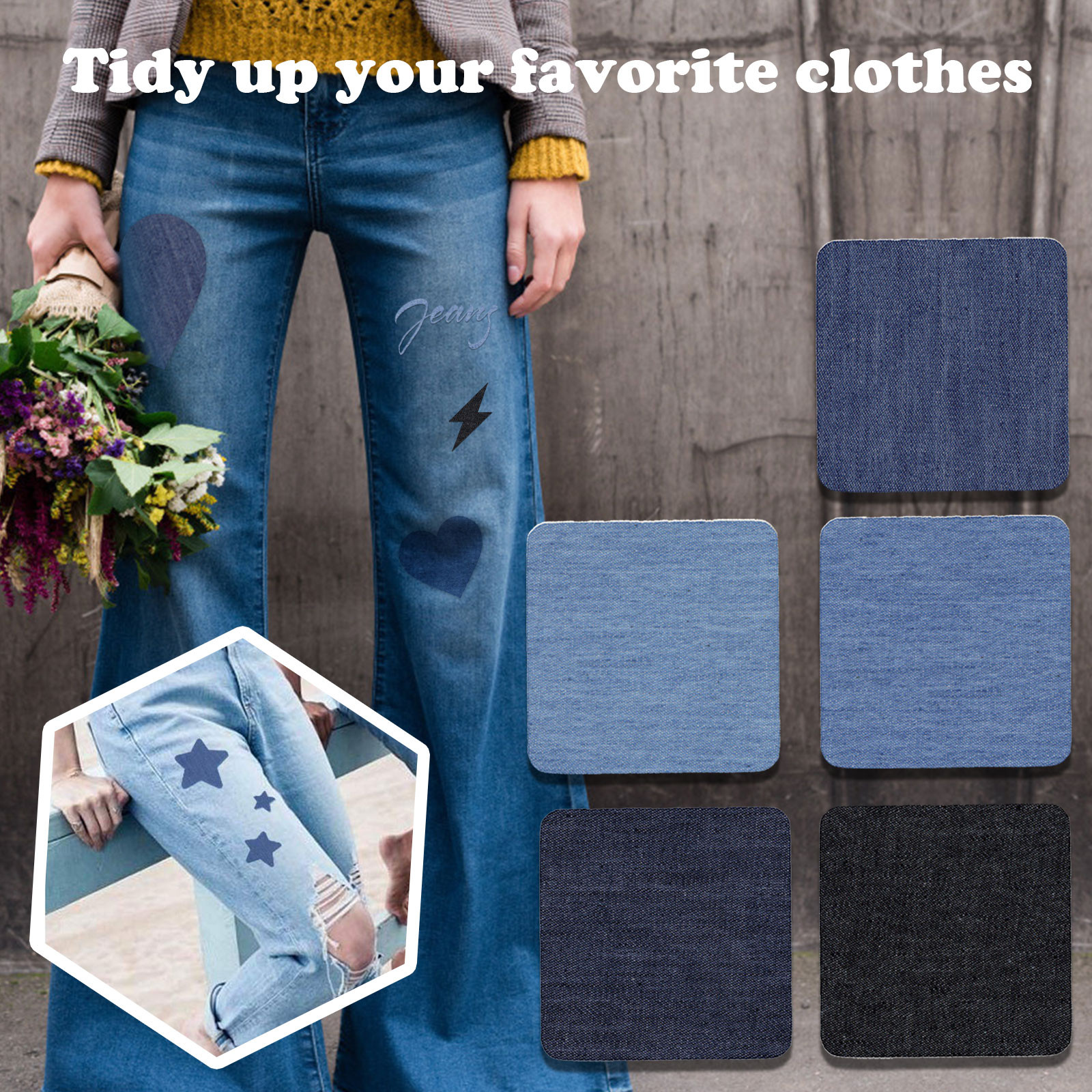 Iron On Patches for Clothes 5pcs, Iron On Patches for Jeans, Cotton Denim Repair Patch for Inside Jeans Fabric Kit, Jeans Knee, Pants, Clothing,Clothing Repair Decorating Accessories(Blue1+Blue2) Blue1+Blue2 - Image 7