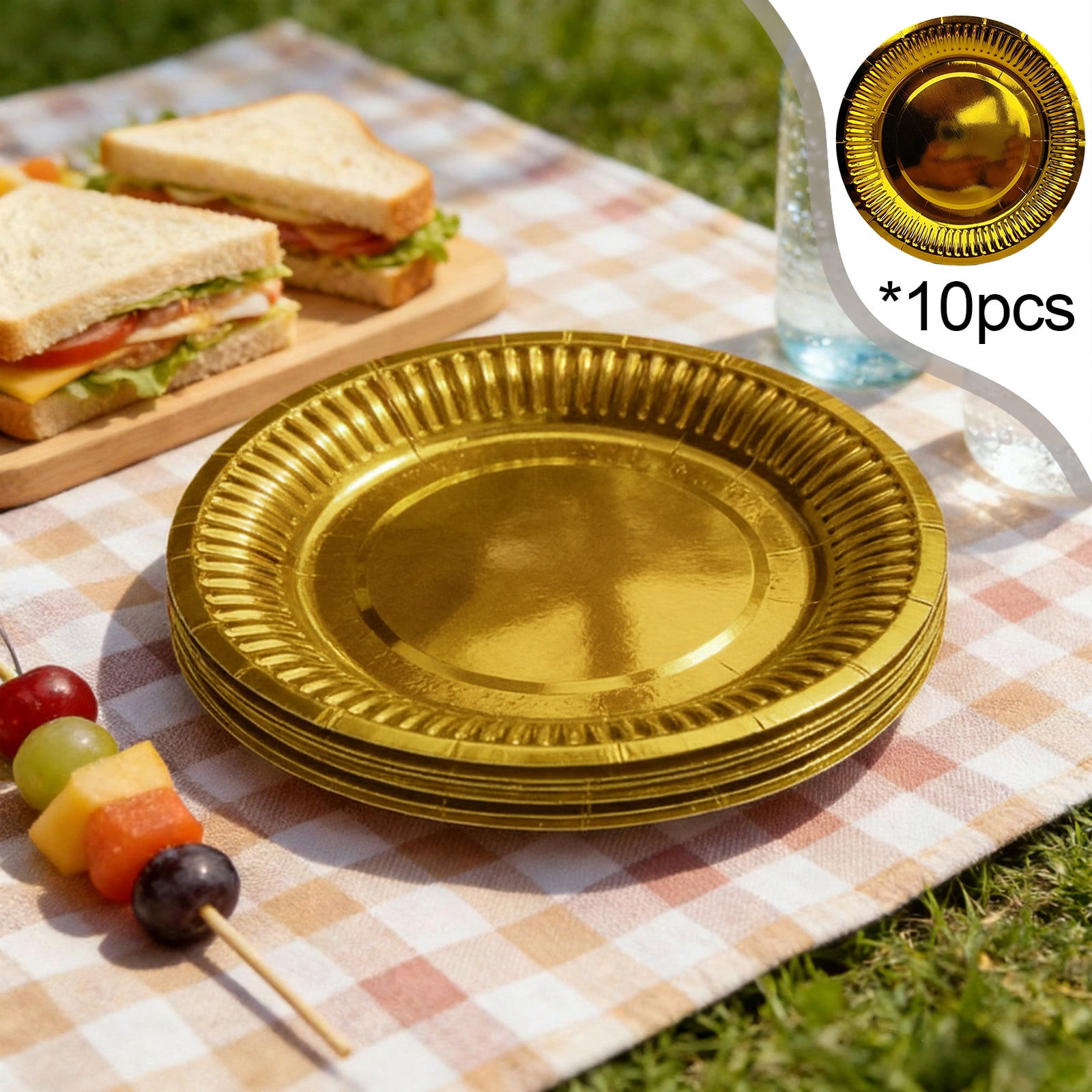 10PCS Gold Red Paper Plates,Disposable Foil Gold Card Cake Dessert Plates Glitter Tableware Party Supplies for Dinner Wedding Anniversary Birthday Bridal Shower Decorations,Gold Card Paper Plates Gold - Image 2