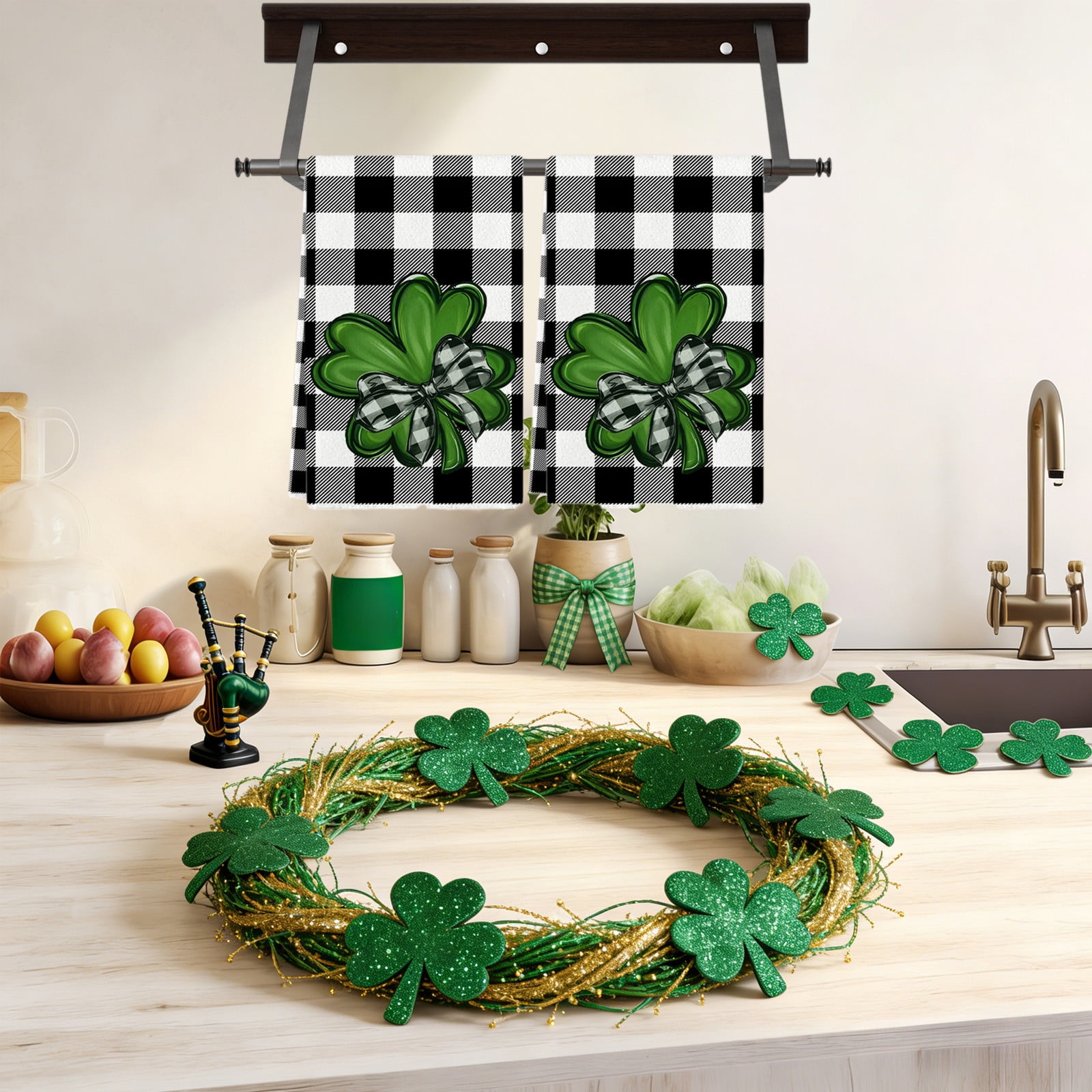 Shamrock Green Dish Towel,Set of 1 St.Patrick's Day Kitchen Towel,Bathroom Decorative Cloth for Irish Decoration Kitchen Bathroom Home Cooking Housewarming Gifts,15 x 24 Inch A - Image 2