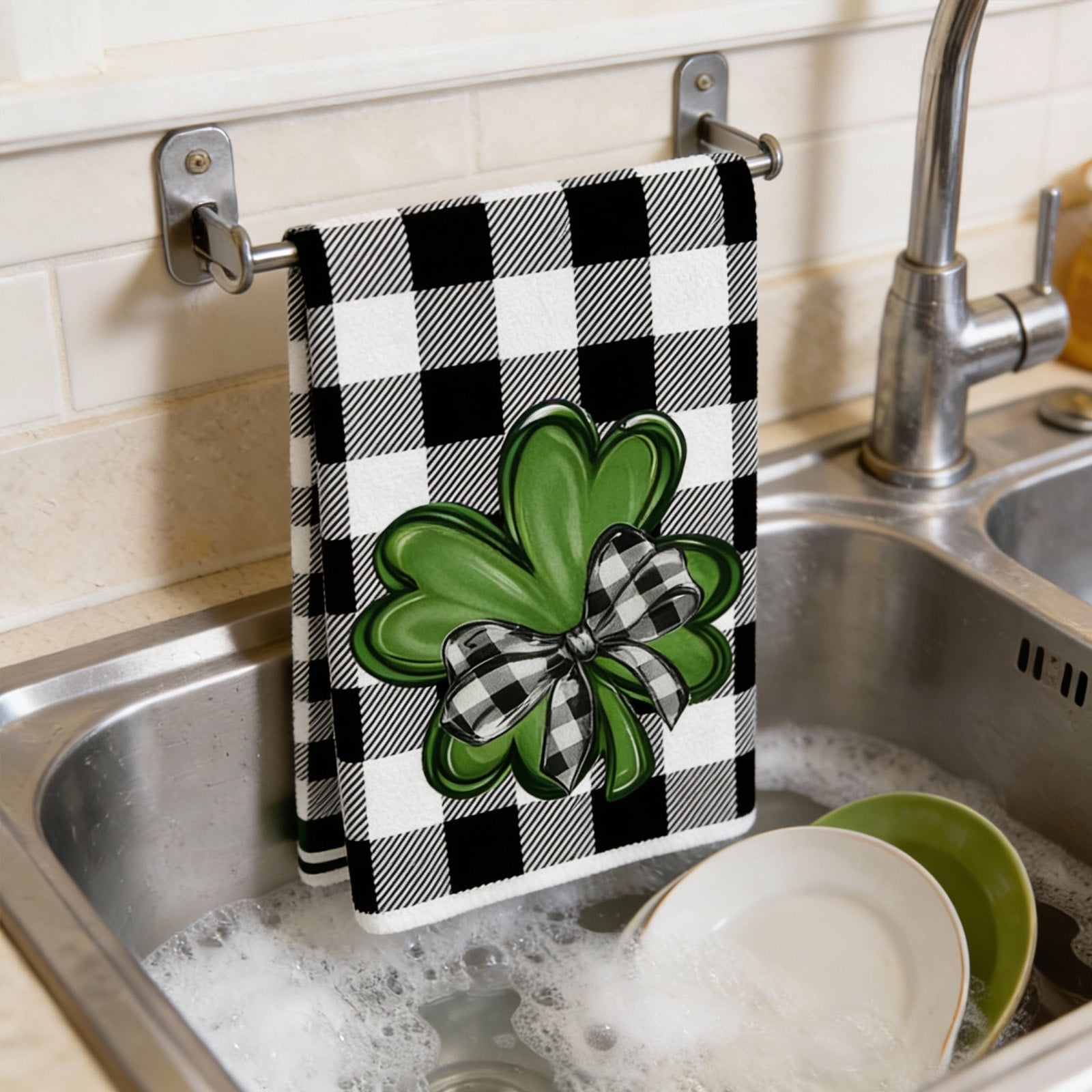 Shamrock Green Dish Towel,Set of 1 St.Patrick's Day Kitchen Towel,Bathroom Decorative Cloth for Irish Decoration Kitchen Bathroom Home Cooking Housewarming Gifts,15 x 24 Inch A - Image 4