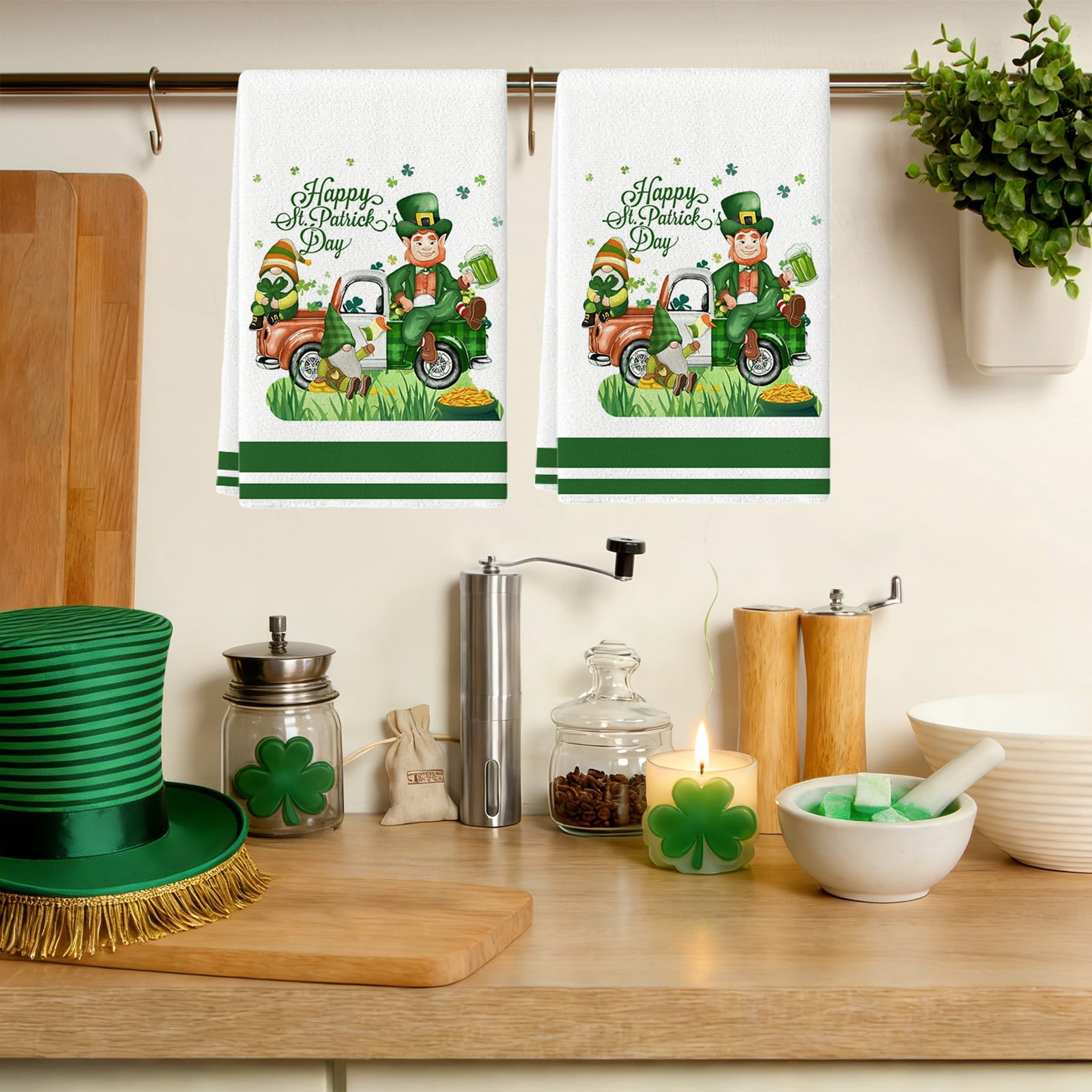 Shamrock Green Dish Towel,Set of 1 St.Patrick's Day Kitchen Towel,Bathroom Decorative Cloth for Irish Decoration Kitchen Bathroom Home Cooking Housewarming Gifts,15 x 24 Inch C - Image 2