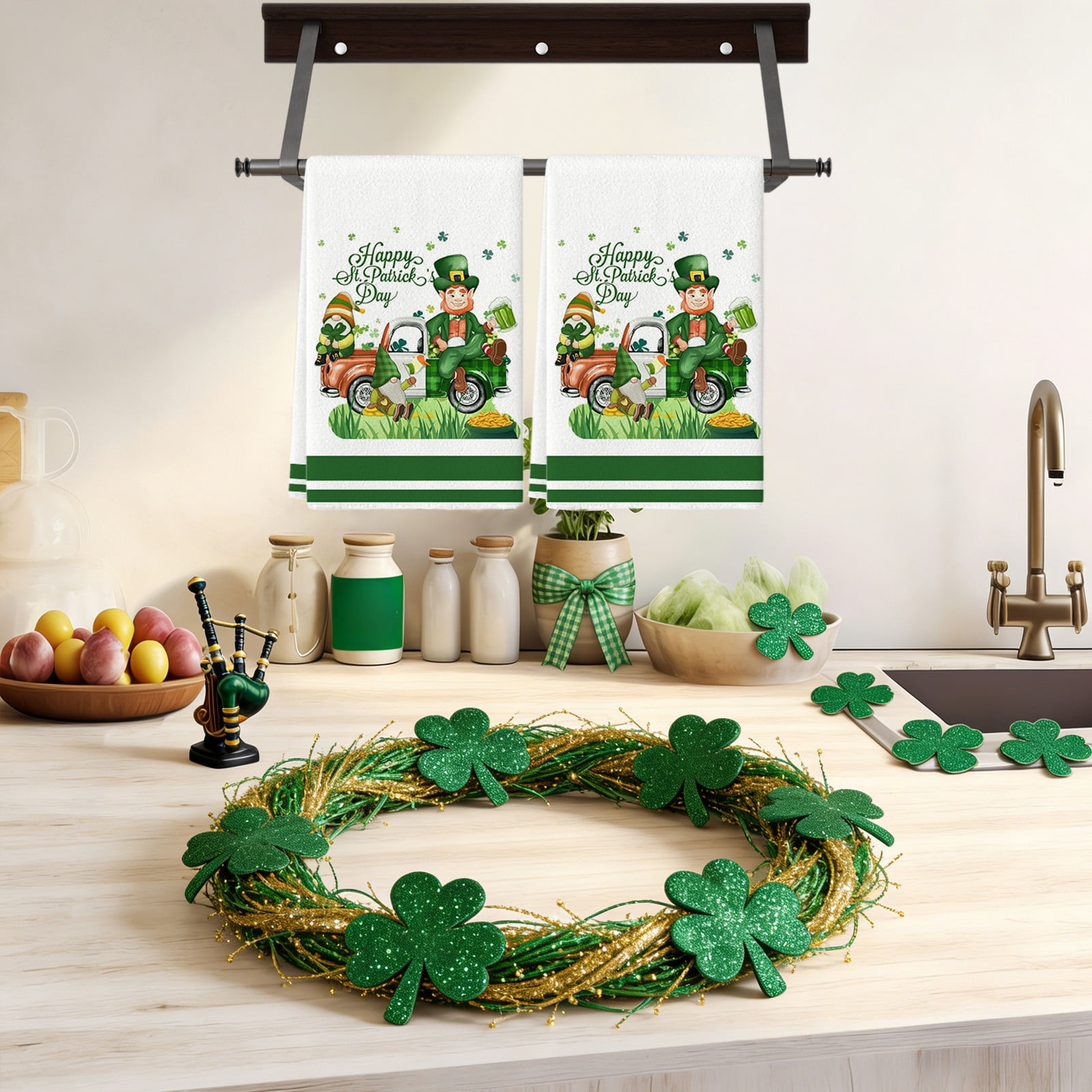 Shamrock Green Dish Towel,Set of 1 St.Patrick's Day Kitchen Towel,Bathroom Decorative Cloth for Irish Decoration Kitchen Bathroom Home Cooking Housewarming Gifts,15 x 24 Inch C - Image 6