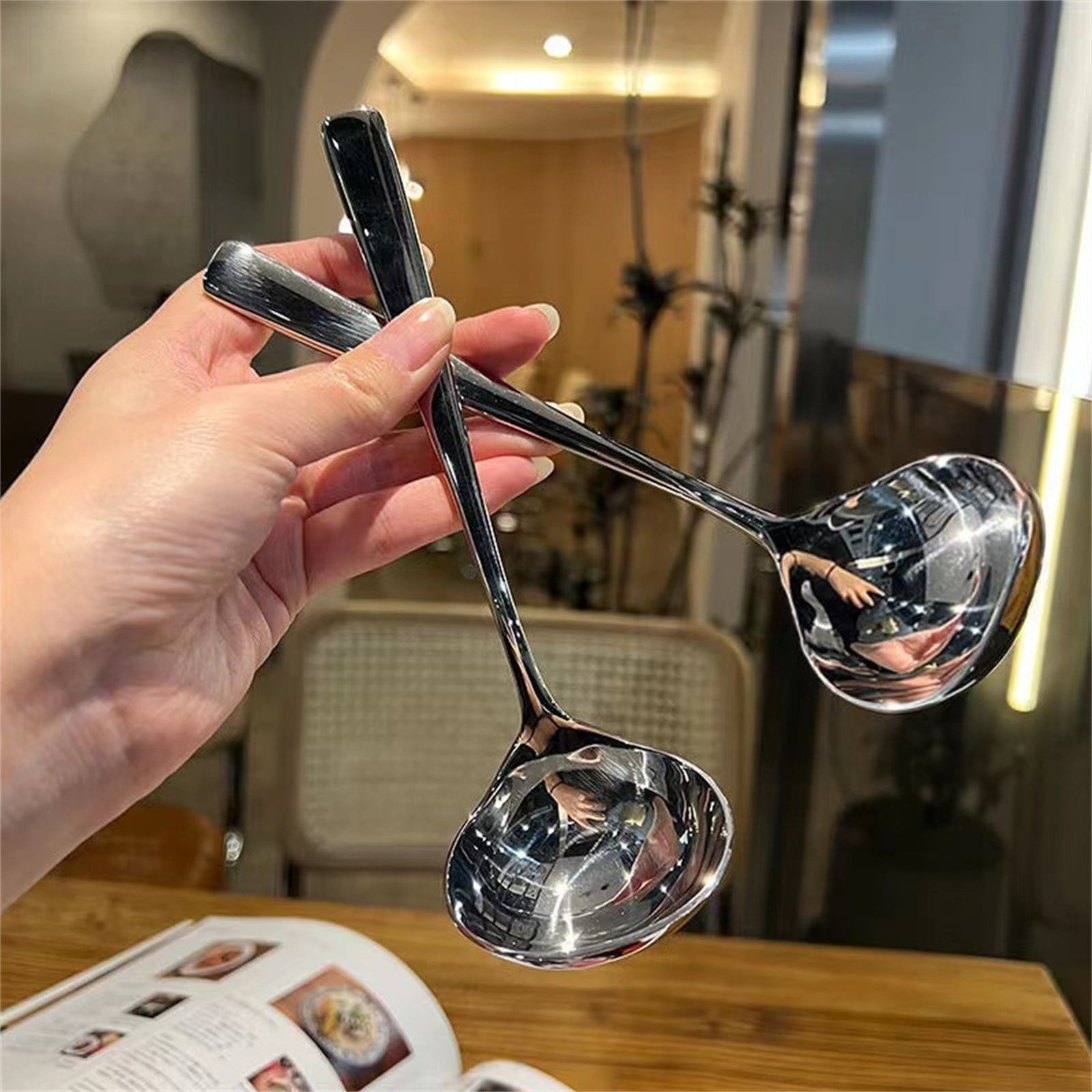 1 Pcs Small Ladle,8 Inch Stainless Steel Small Ladle,Small Gravy Soup Serving Ladle,Metal Serving Ladles,Kitchen Gravy Soup Spoon,Small Gravy Soup Spoon for Spooning Gravies,(Silver,8.07 in) Silver - Image 6