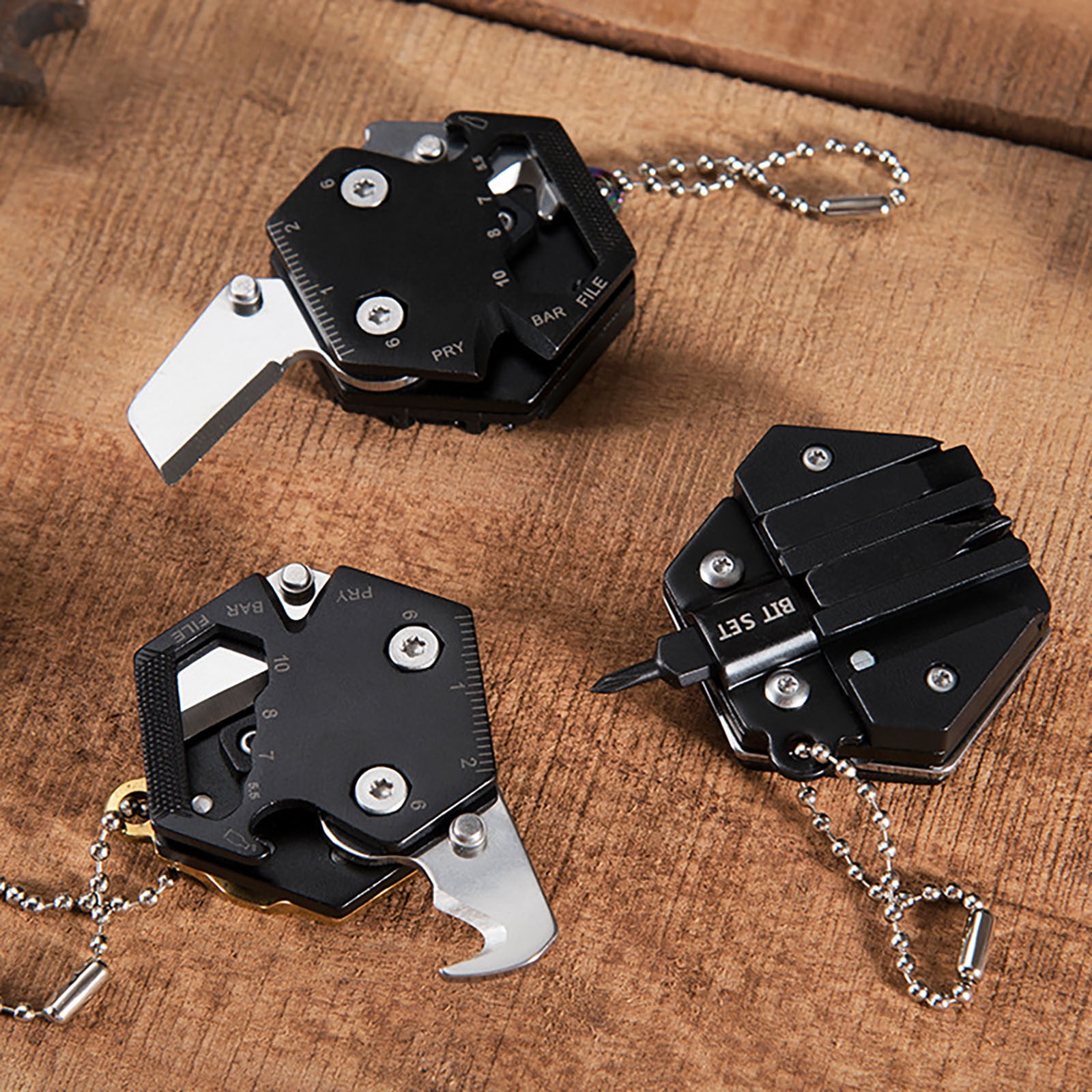 CCMAOLU Hexagonal Multitool Keychain,Portable Pocket Tool with Folding Cutter,Screwdriver Set,Bottle Opener for Outdoor Hiking,Camping,Emergency Seat Belt Cutter,Small Fashion Keychain Tool - Image 5
