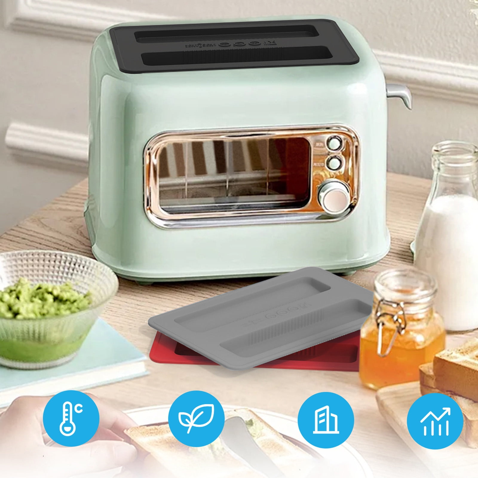 CCMAOLU Silicone Toaster Cover 2 Slice Wide Slot,Reusable Heat Resistance Bread Machine Topper Cover,Dirt Proof Sandwich Accessories That Fit Most Toasters,Simple Design Easy to Clean & Wipe Gray - Image 4
