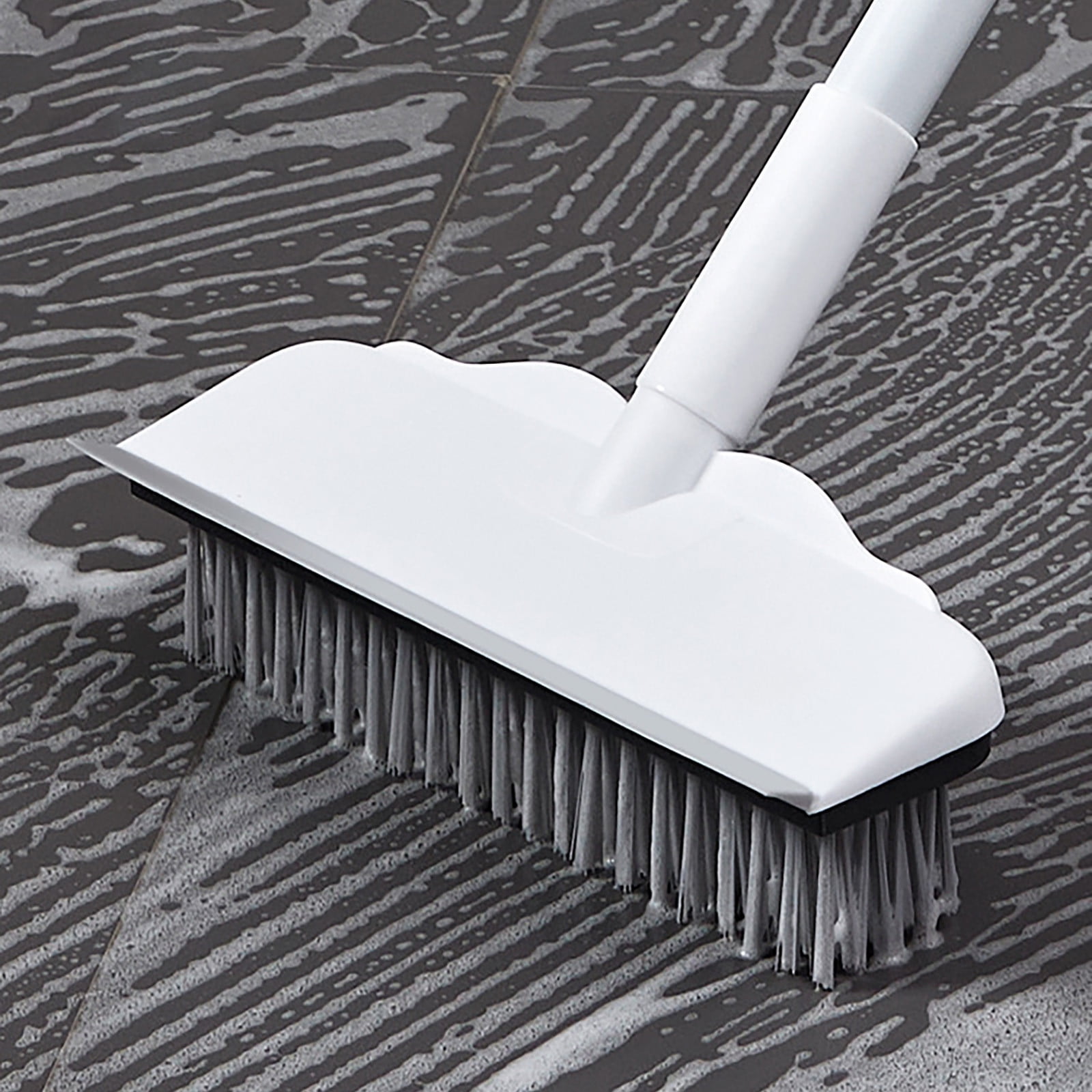 CCMAOLU Floor Scrub Brush with Long Handle,2 in 1 Stiff Bristle Brush & Squeegee Broom for Floor,Bathroom,Tile,Wall Cleaning Tool,Push Scrubber for Shower,Deck,Garage A - Image 2