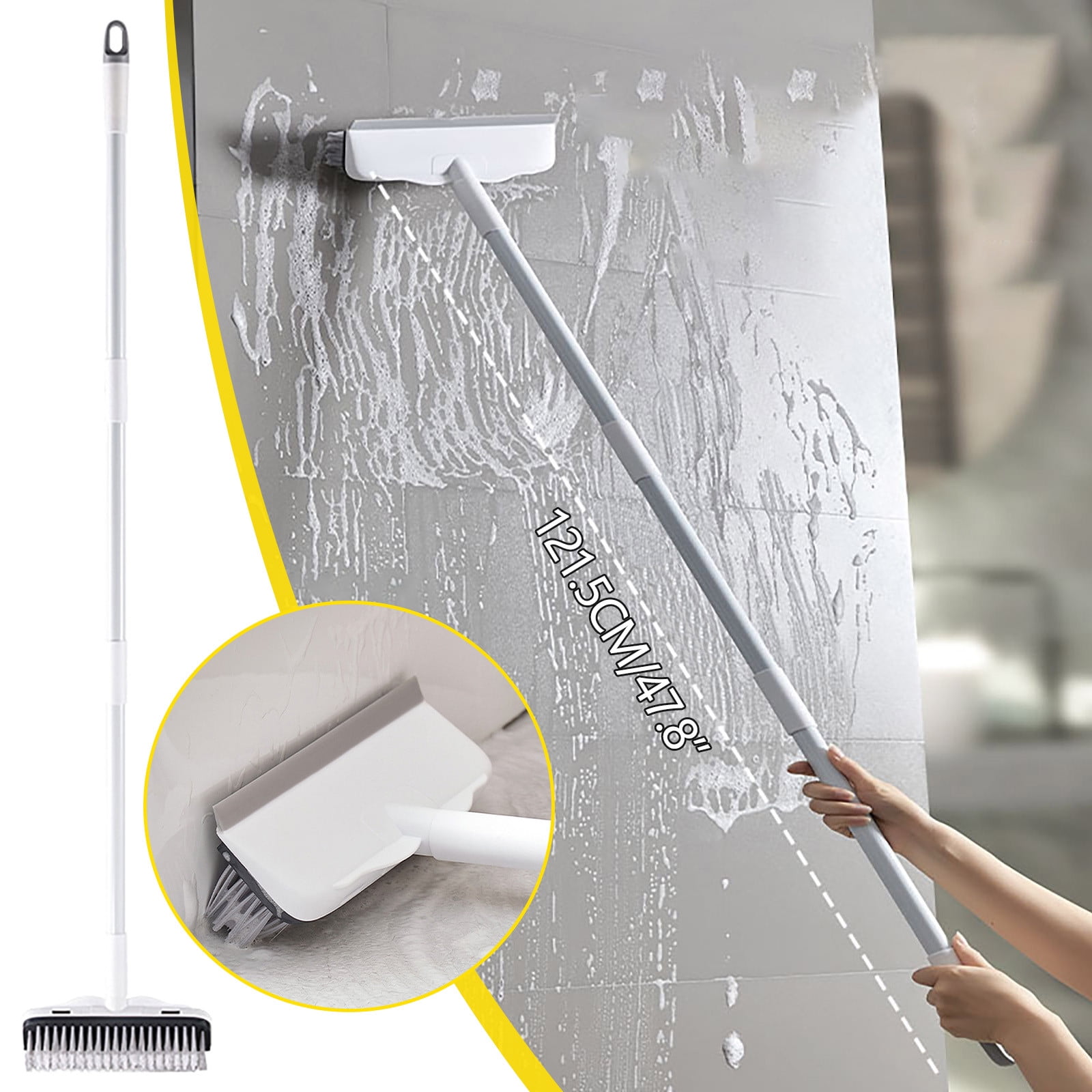 CCMAOLU Floor Scrub Brush with Long Handle,2 in 1 Stiff Bristle Brush & Squeegee Broom for Floor,Bathroom,Tile,Wall Cleaning Tool,Push Scrubber for Shower,Deck,Garage B - Image 2