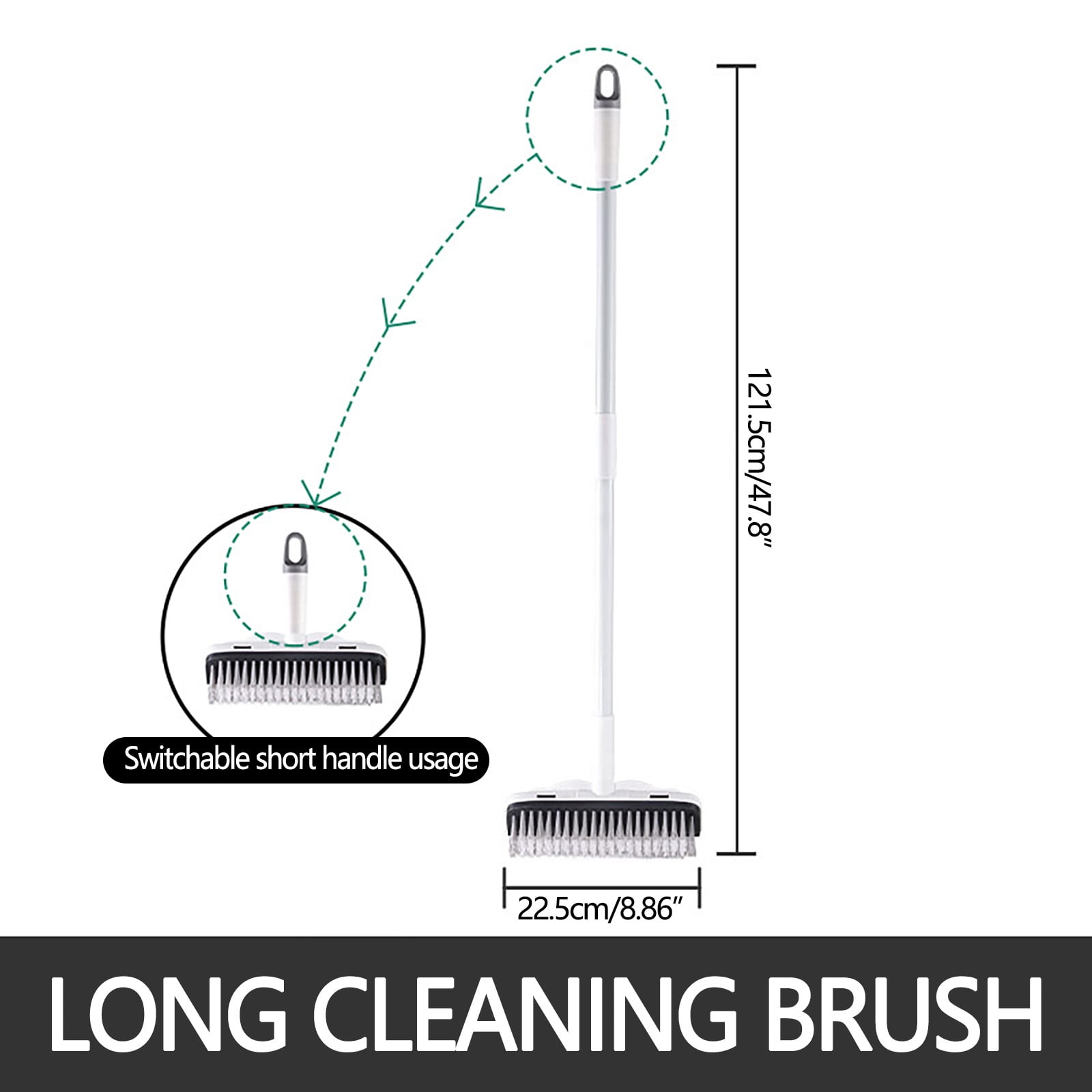 CCMAOLU Floor Scrub Brush with Long Handle,2 in 1 Stiff Bristle Brush & Squeegee Broom for Floor,Bathroom,Tile,Wall Cleaning Tool,Push Scrubber for Shower,Deck,Garage B - Image 3