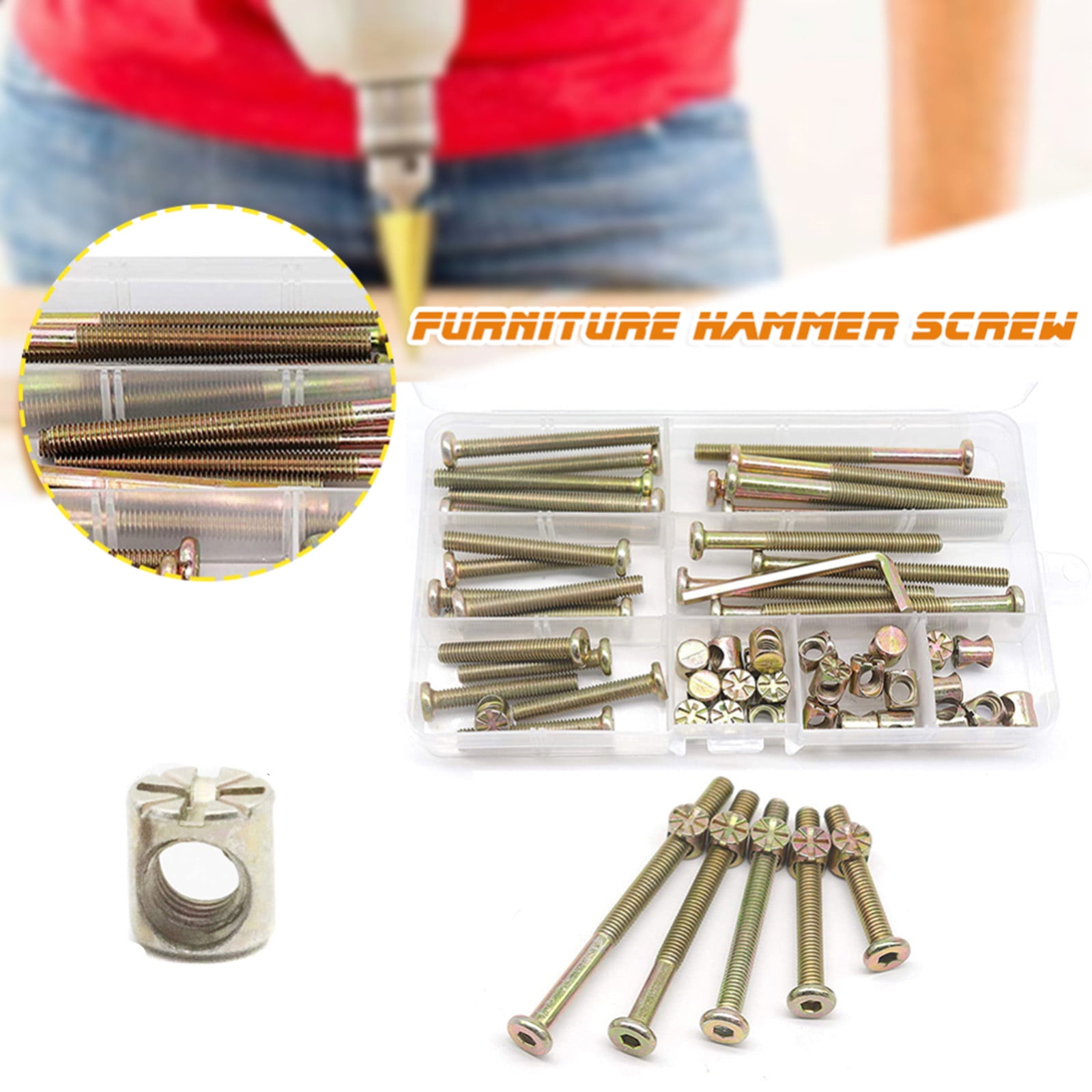 M6x40/50/60/70/80mm Screws Assortment,Plated Screws And Screws Replacement Parts,Bed Frame Bolts and Nuts Kit,Furniture Socket Head Screws For Furniture Beds Nut Assortment Sets(Gold) Gold - Image 2
