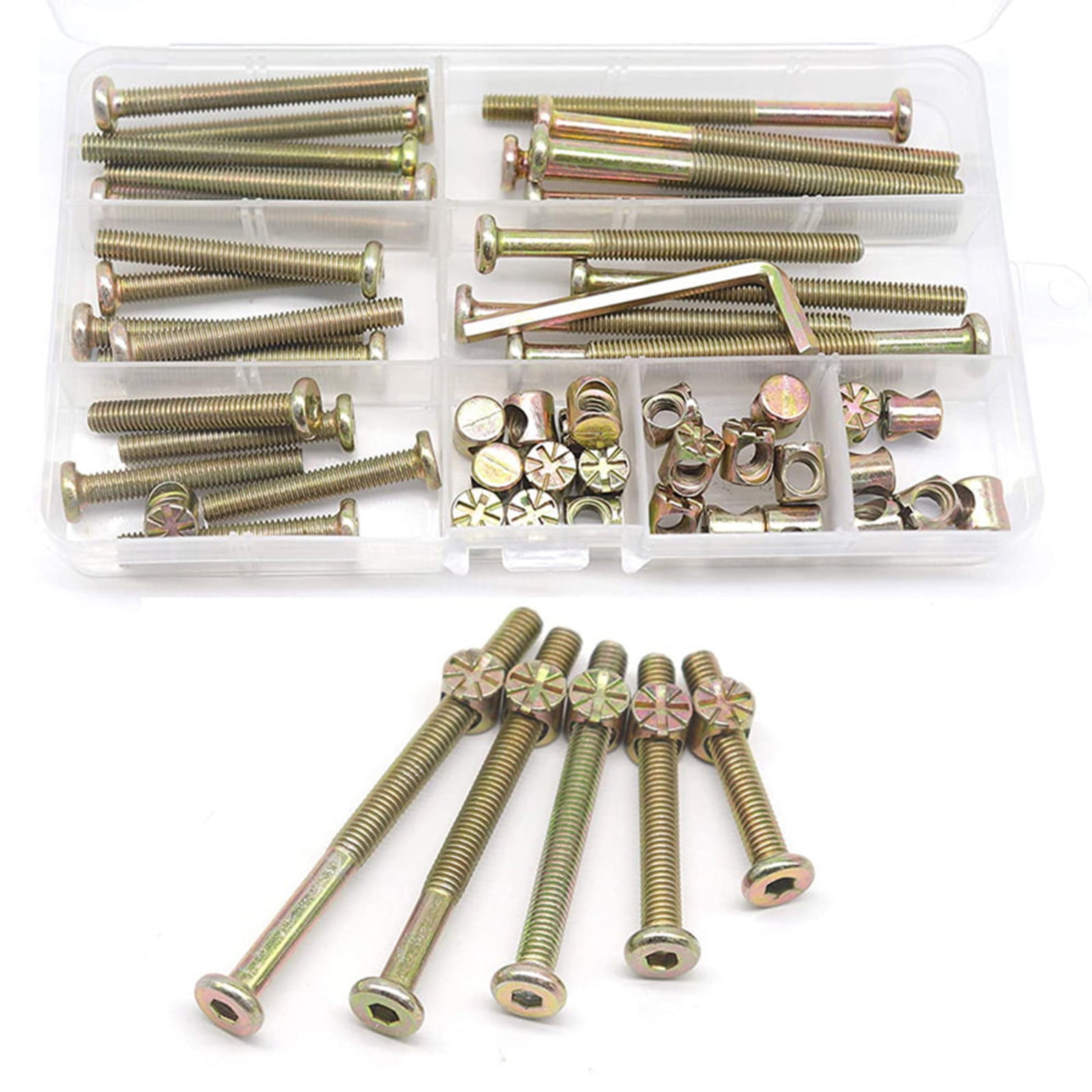 M6x40/50/60/70/80mm Screws Assortment,Plated Screws And Screws Replacement Parts,Bed Frame Bolts and Nuts Kit,Furniture Socket Head Screws For Furniture Beds Nut Assortment Sets(Gold) Gold - Image 6
