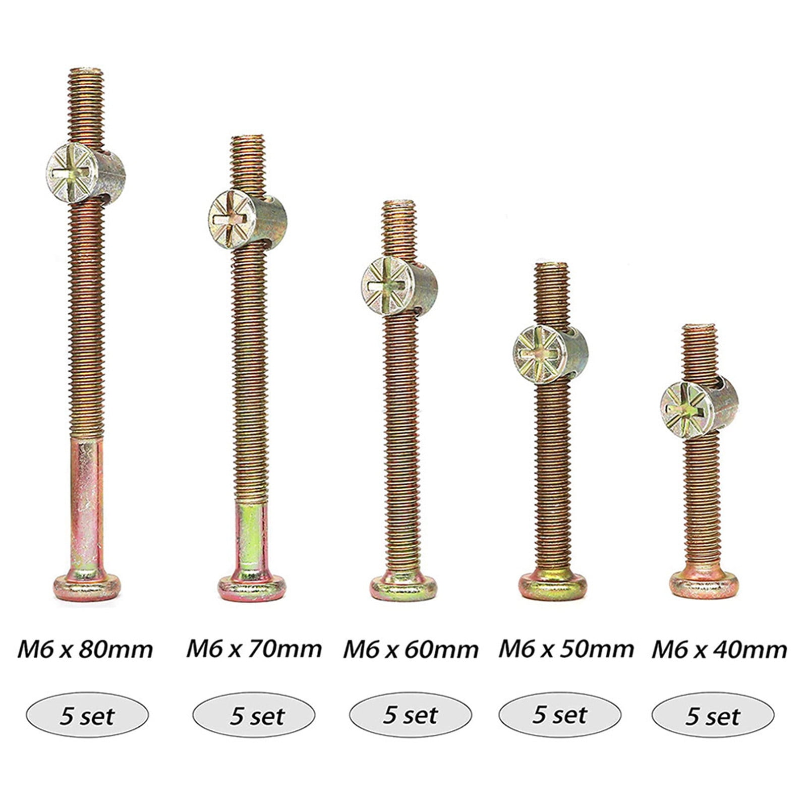 M6x40/50/60/70/80mm Screws Assortment,Plated Screws And Screws Replacement Parts,Bed Frame Bolts and Nuts Kit,Furniture Socket Head Screws For Furniture Beds Nut Assortment Sets(Gold) Gold - Image 7