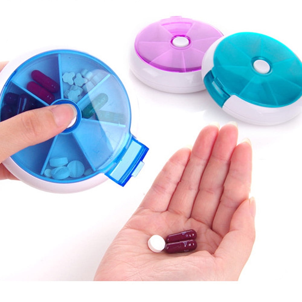 7-Compartment Round Pill Organizer, Portable Plastic Medicine Storage Case with Rotating Dispenser, Compact and Easy-to-Carry Design, Ideal for Daily Vitamins, Travel, and Home Use - Image 2