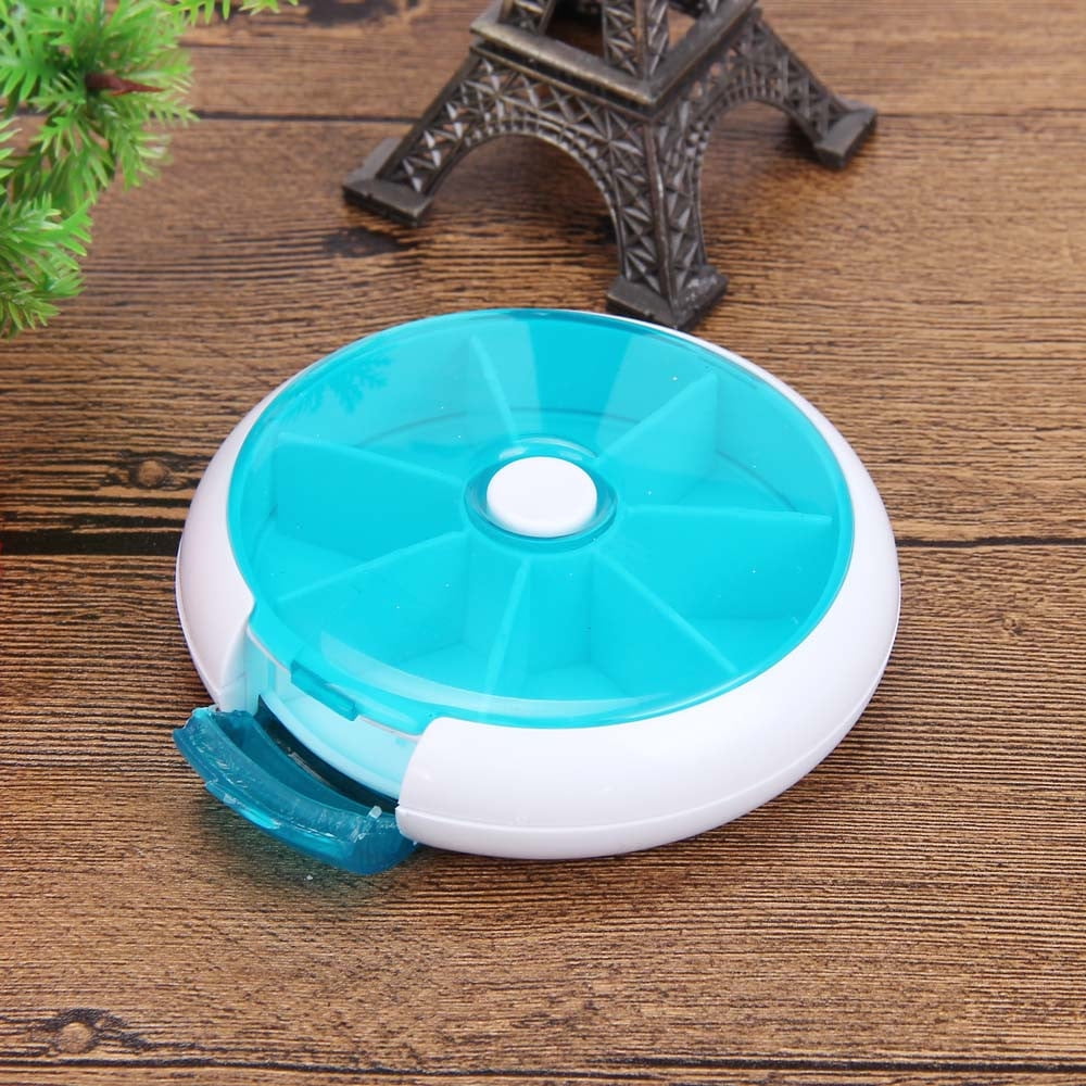 7-Compartment Round Pill Organizer, Portable Plastic Medicine Storage Case with Rotating Dispenser, Compact and Easy-to-Carry Design, Ideal for Daily Vitamins, Travel, and Home Use - Image 5