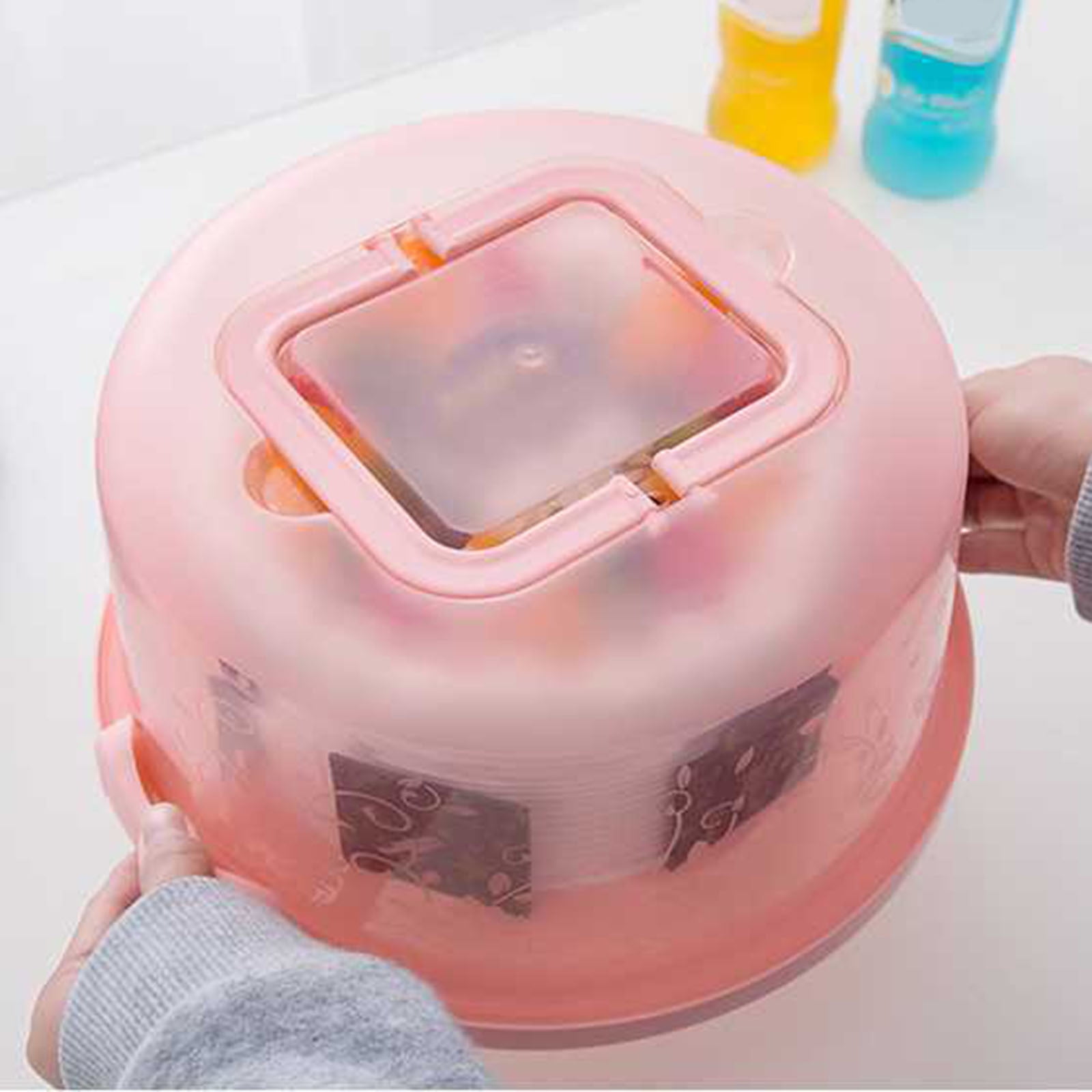 Portable Cake Storage Box, Transparent Plastic Cover with Snap Locks for Freshness, 26x22.5x13.5cm Airtight Container for Cupcakes or Snacks, Refrigerator-Safe and Odor-Proof Design Pink - Image 5