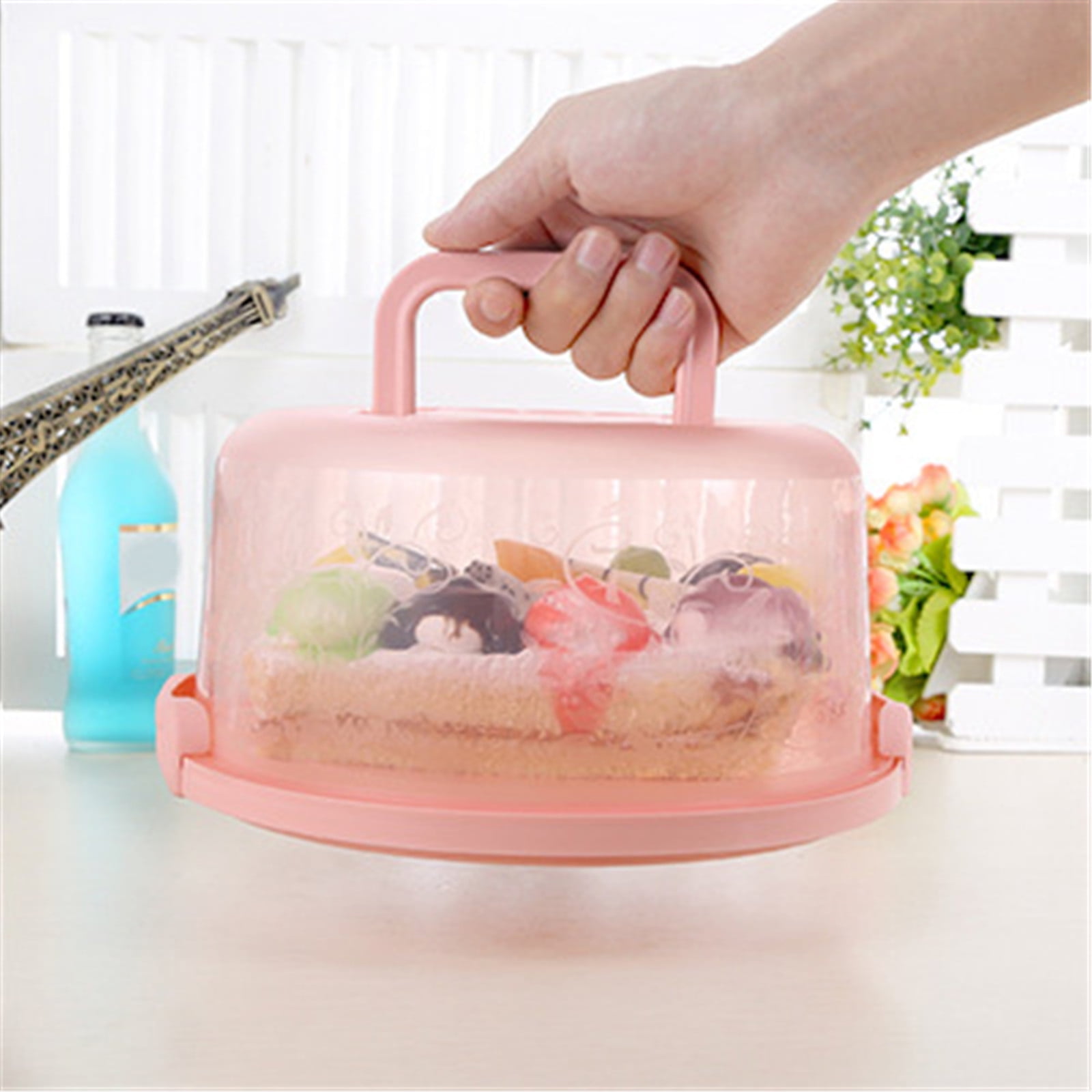 Portable Cake Storage Box, Transparent Plastic Cover with Snap Locks for Freshness, 26x22.5x13.5cm Airtight Container for Cupcakes or Snacks, Refrigerator-Safe and Odor-Proof Design Pink - Image 6