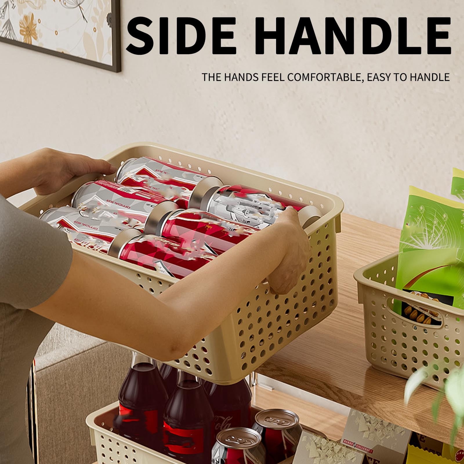 Large Plastic Storage Basket for Home Organization, Tabletop Snack Bin or Vegetable Container, Handled Open Crate for Kitchen or Bathroom, Space-Saving Versatile Decluttering Solution C - Image 3