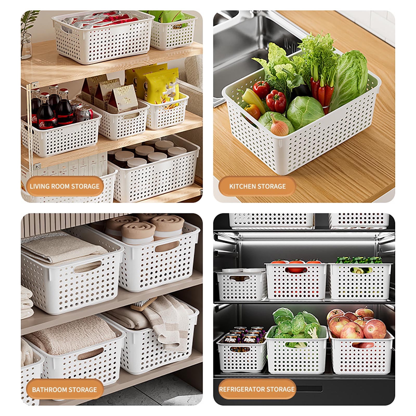 Large Plastic Storage Basket for Home Organization, Tabletop Snack Bin or Vegetable Container, Handled Open Crate for Kitchen or Bathroom, Space-Saving Versatile Decluttering Solution C - Image 4