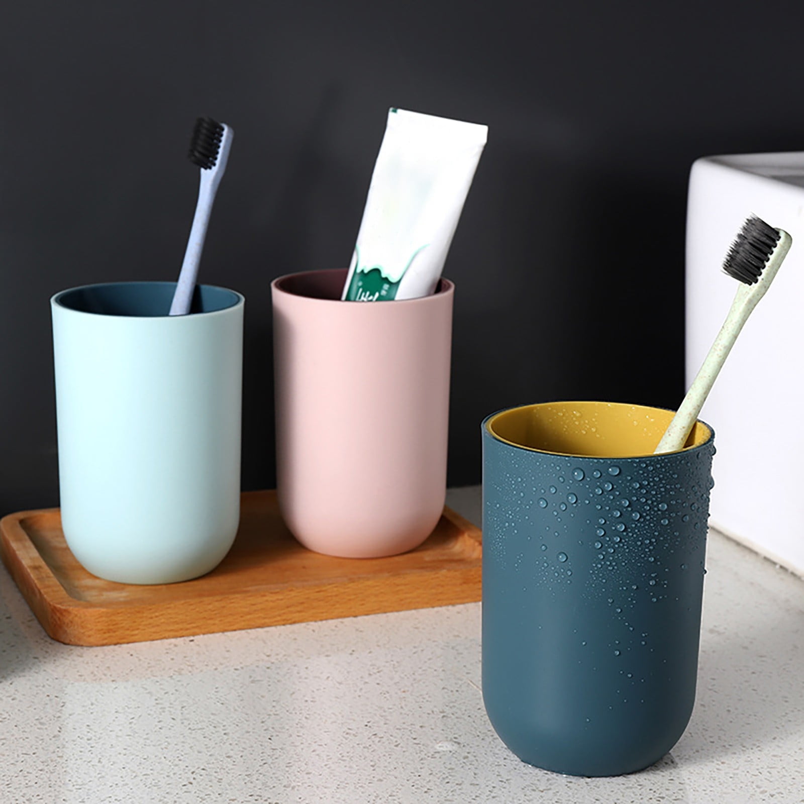 1Pack Bathroom Toothbrush Cup,ReusableToothbrush Holders,Multi-purpose Drinking Cups,Plastic Mouthwash Cup, Stackable Plastic Cup for Kitchen, Bathroom Travel, 350ml(Blue2) Blue1 - Image 2