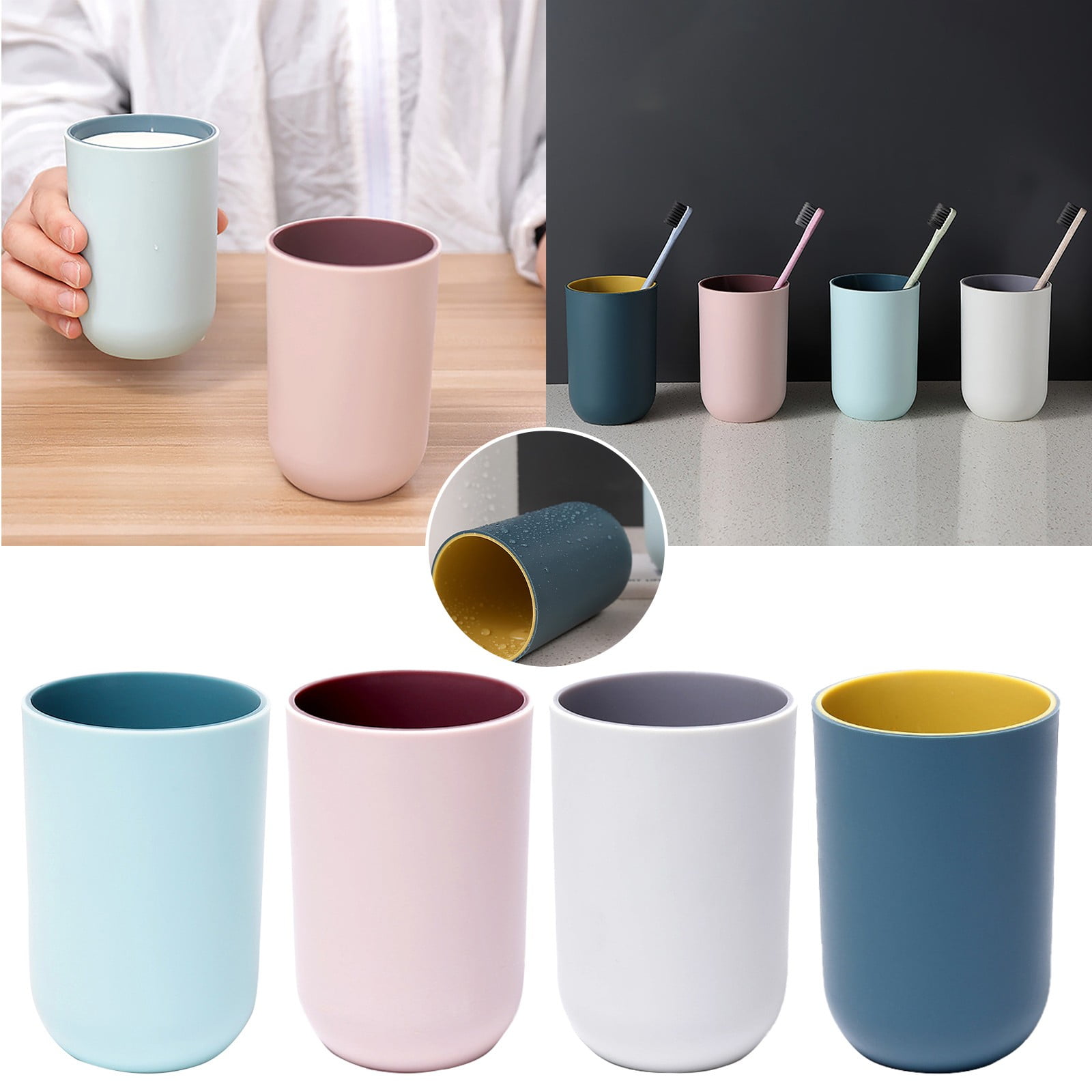 1Pack Bathroom Toothbrush Cup,ReusableToothbrush Holders,Multi-purpose Drinking Cups,Plastic Mouthwash Cup, Stackable Plastic Cup for Kitchen, Bathroom Travel, 350ml(Blue2) Blue1 - Image 3