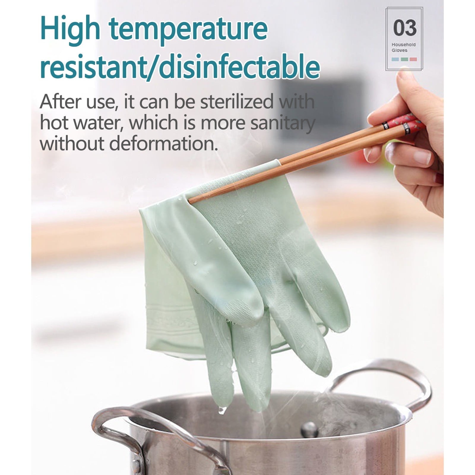 Reusable Household Dishwashing Cleaning Gloves, Food-Grade Natural Rubber with Non-Slip Textured Grip, Long Length for Hand and Arm Protection, Ideal for Kitchen, Gardening, and Janitorial Tasks Mint Green L - Image 4