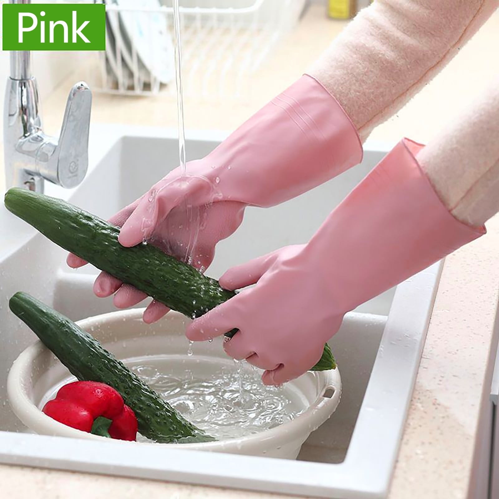 Reusable Household Dishwashing Cleaning Gloves, Food-Grade Natural Rubber with Non-Slip Textured Grip, Long Length for Hand and Arm Protection, Ideal for Kitchen, Gardening, and Janitorial Tasks Pink S - Image 3