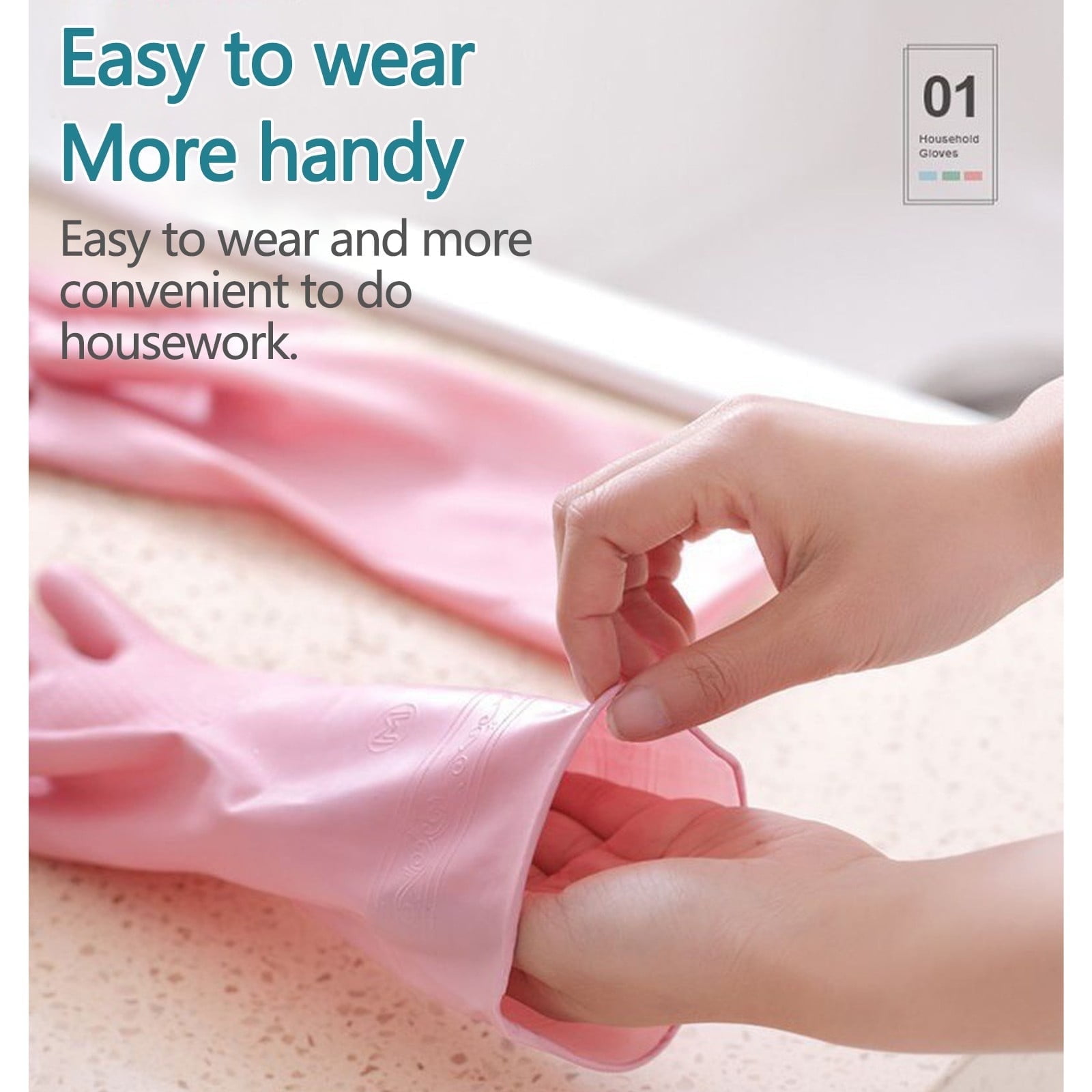 Reusable Household Dishwashing Cleaning Gloves, Food-Grade Natural Rubber with Non-Slip Textured Grip, Long Length for Hand and Arm Protection, Ideal for Kitchen, Gardening, and Janitorial Tasks Pink S - Image 4