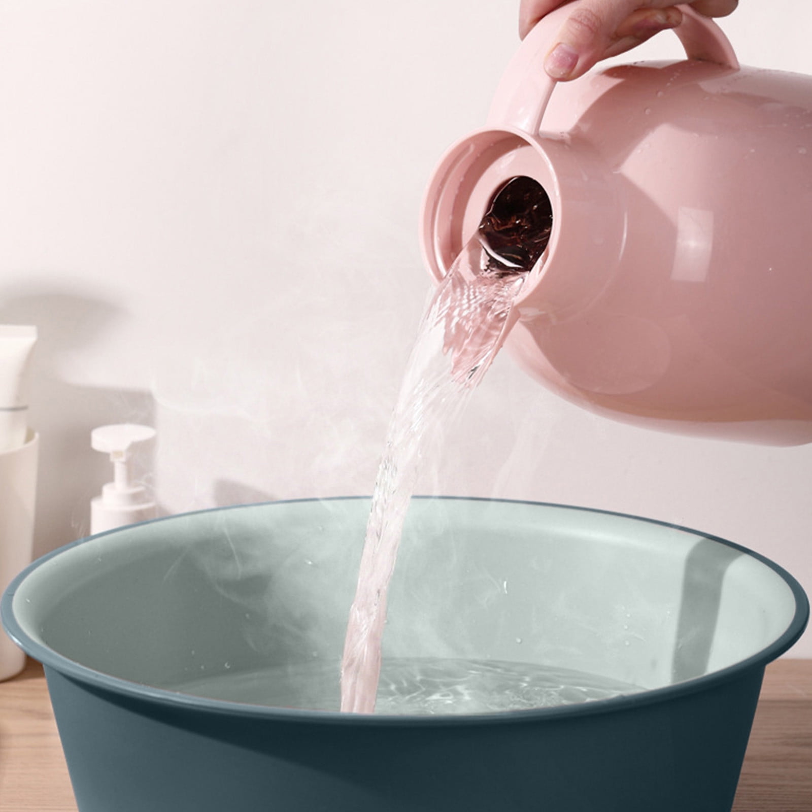 Wide Foot Wash Basin with Two-Color Design, Durable High-Temperature Plastic Washbasin for Laundry and Bathing, 13-Inch Round Shape with Large Capacity, Stable Flat Bottom for Home and Hotel Use A - Image 4