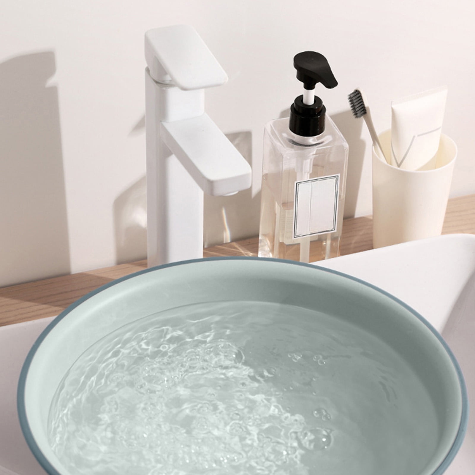 Wide Foot Wash Basin with Two-Color Design, Durable High-Temperature Plastic Washbasin for Laundry and Bathing, 13-Inch Round Shape with Large Capacity, Stable Flat Bottom for Home and Hotel Use B - Image 2