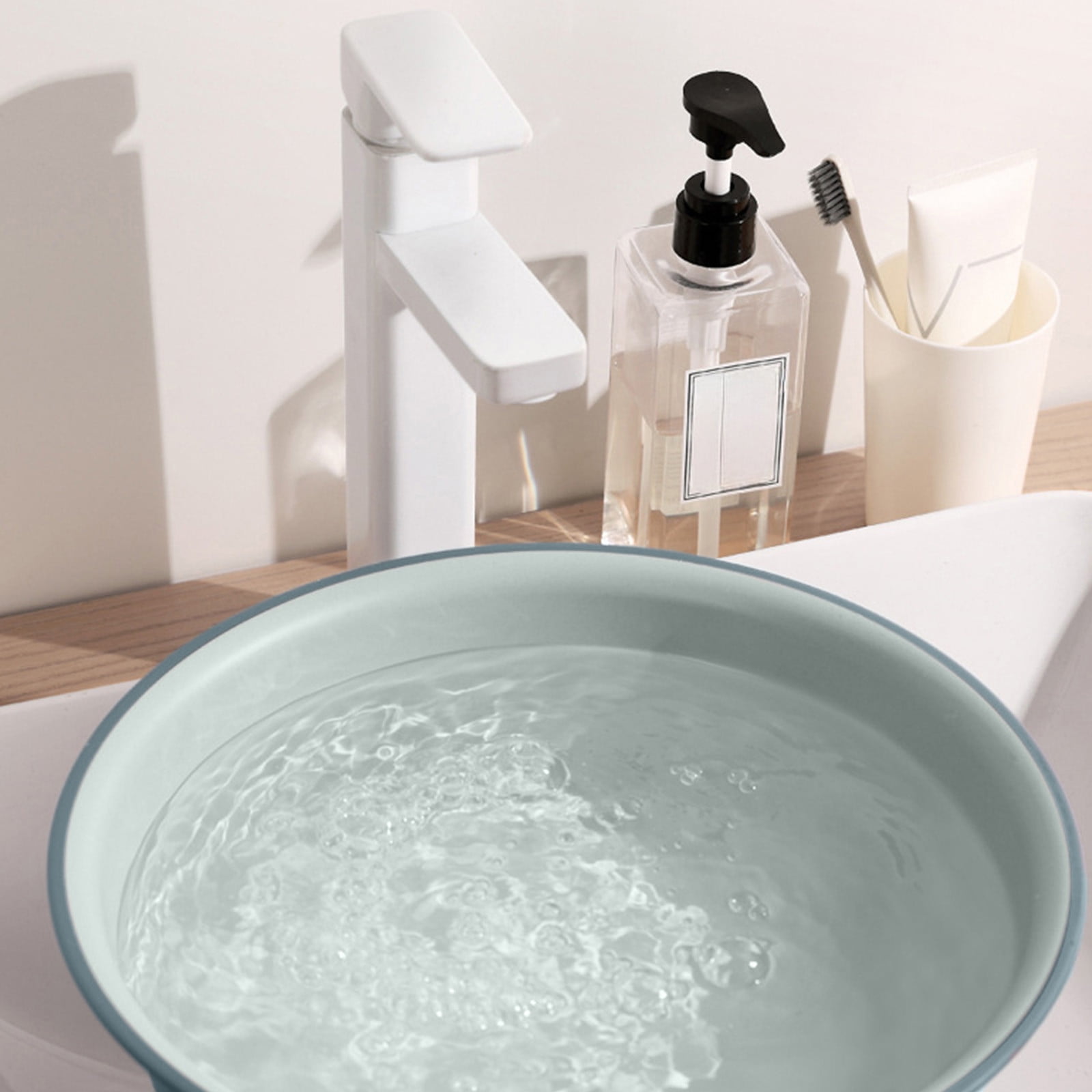 Wide Foot Wash Basin with Two-Color Design, Durable High-Temperature Plastic Washbasin for Laundry and Bathing, 13-Inch Round Shape with Large Capacity, Stable Flat Bottom for Home and Hotel Use C - Image 2