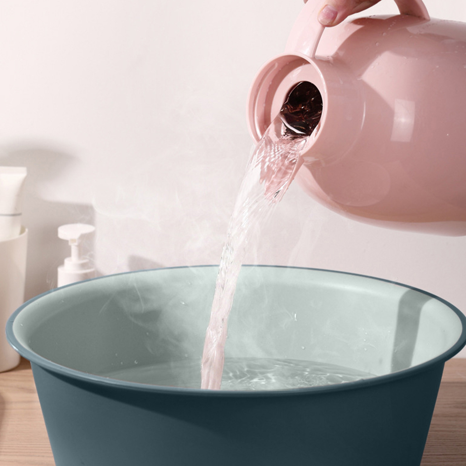 Wide Foot Wash Basin with Two-Color Design, Durable High-Temperature Plastic Washbasin for Laundry and Bathing, 13-Inch Round Shape with Large Capacity, Stable Flat Bottom for Home and Hotel Use C - Image 4