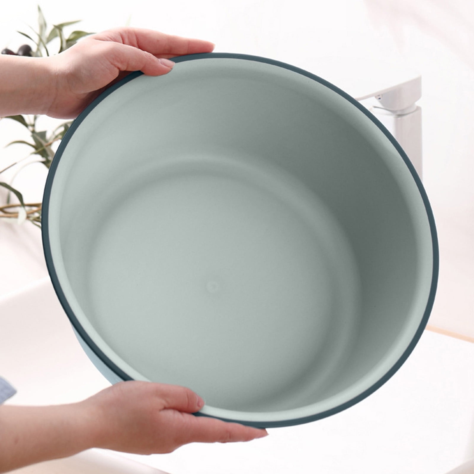 Wide Foot Wash Basin with Two-Color Design, Durable High-Temperature Plastic Washbasin for Laundry and Bathing, 13-Inch Round Shape with Large Capacity, Stable Flat Bottom for Home and Hotel Use C - Image 5